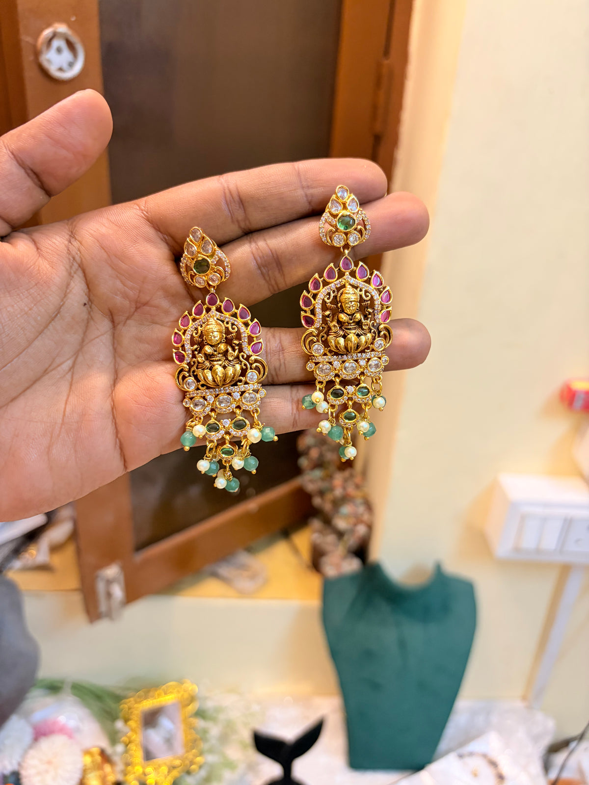Gold antique finish drop earrings