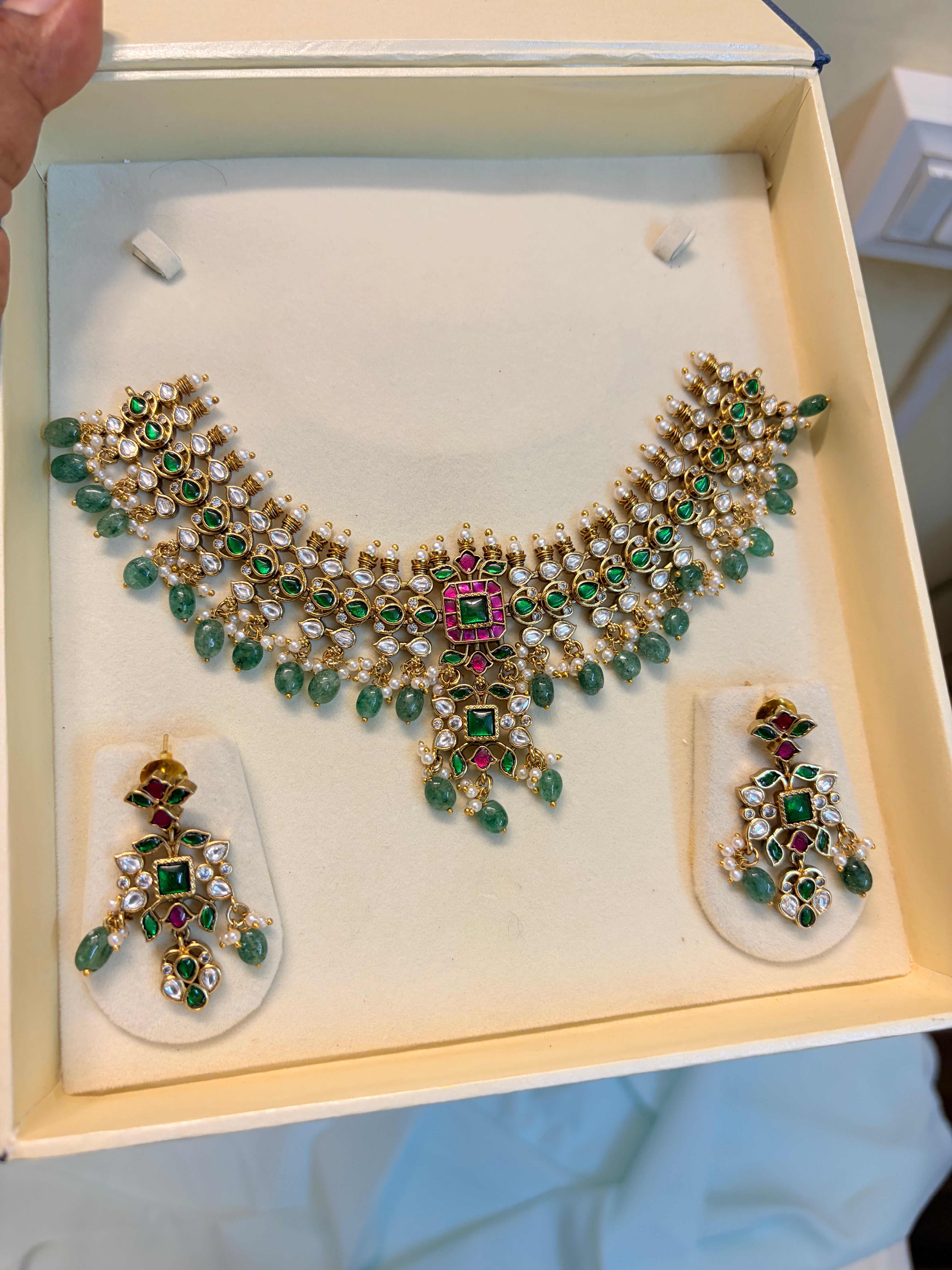 Pure kemp brass made jadau necklace set