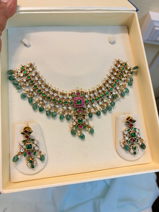Pure kemp brass made jadau necklace set