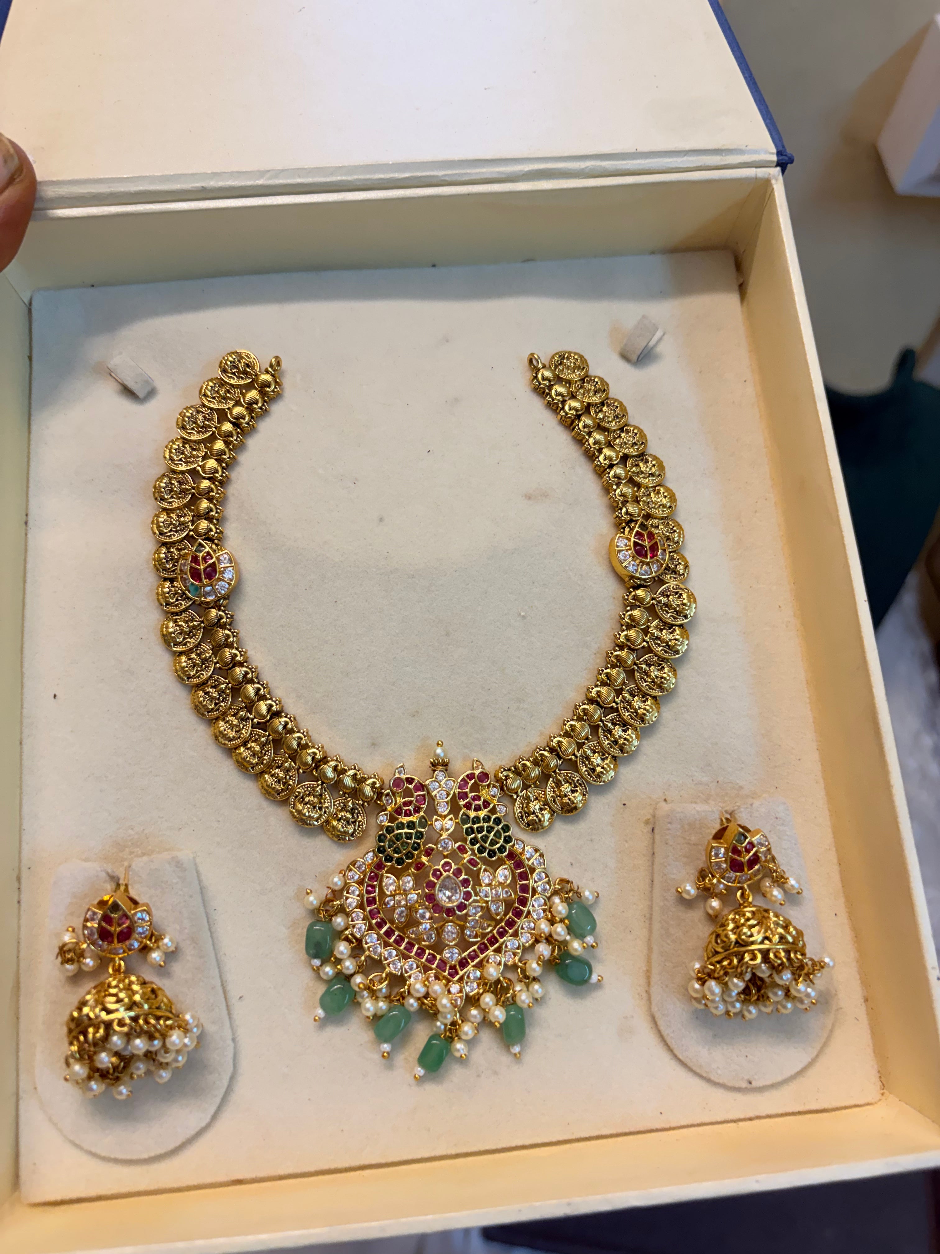 Jadau Kundan brass made Lakshmi coin necklace set