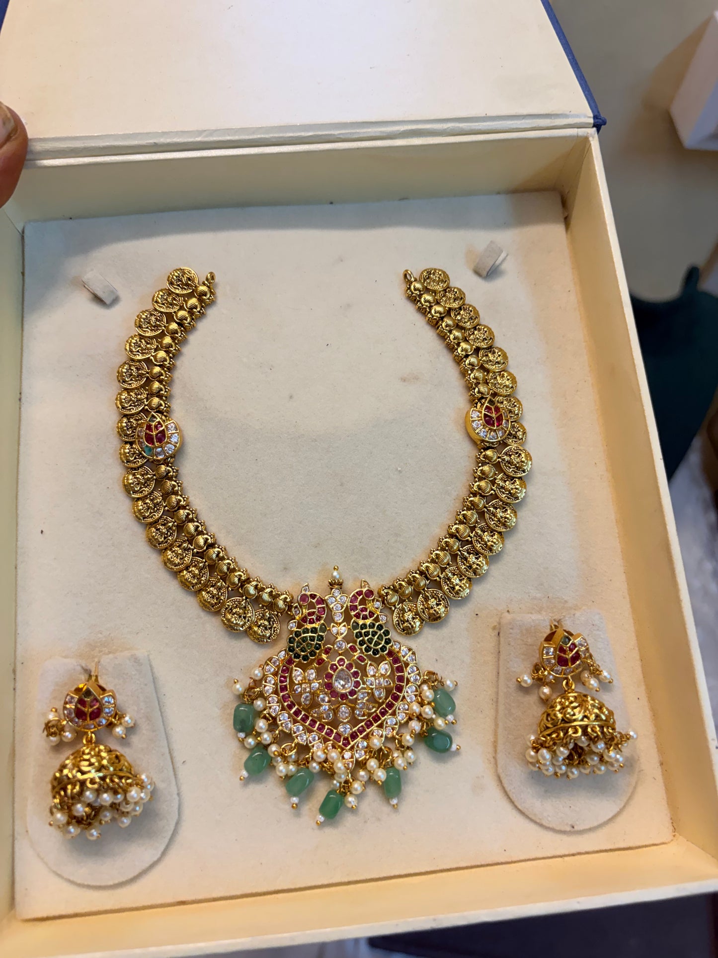 Jadau Kundan brass made Lakshmi coin necklace set
