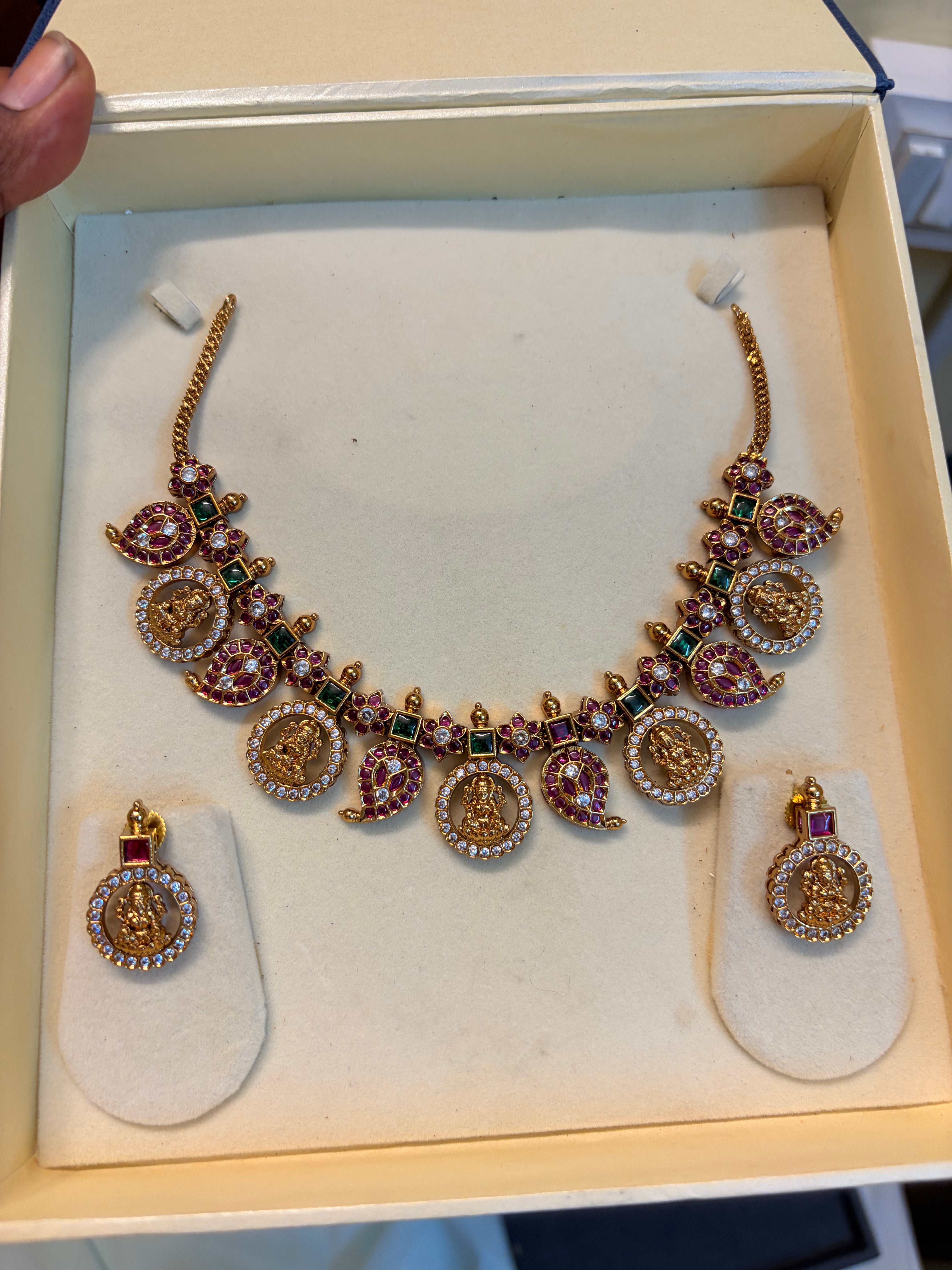Lakshmi Mango kemp stones jadau Kundan necklace set