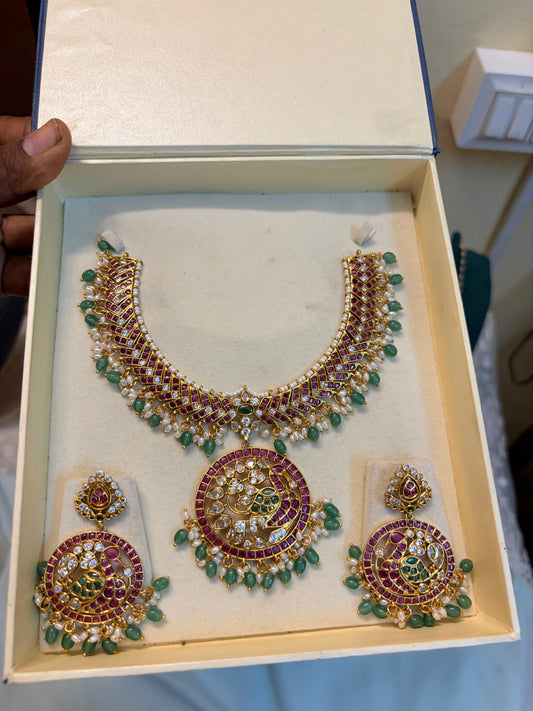 Real kemp stones jadau choker set
