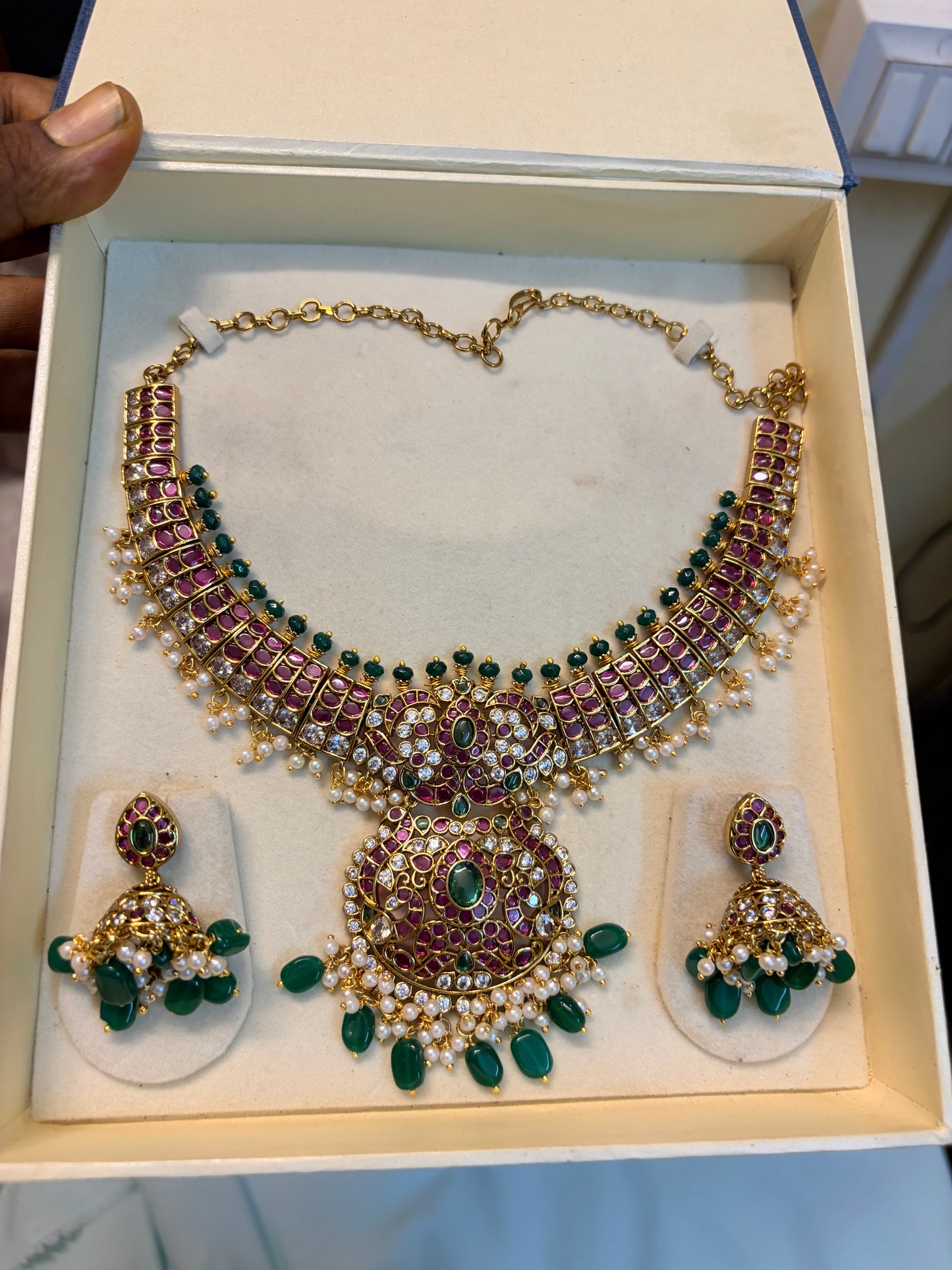 Heritage inspired kemp stones jadau Kundan necklace set