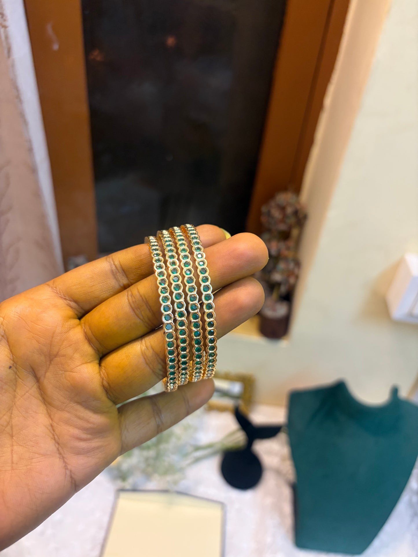 Emerald stones Impon bangles set of 4