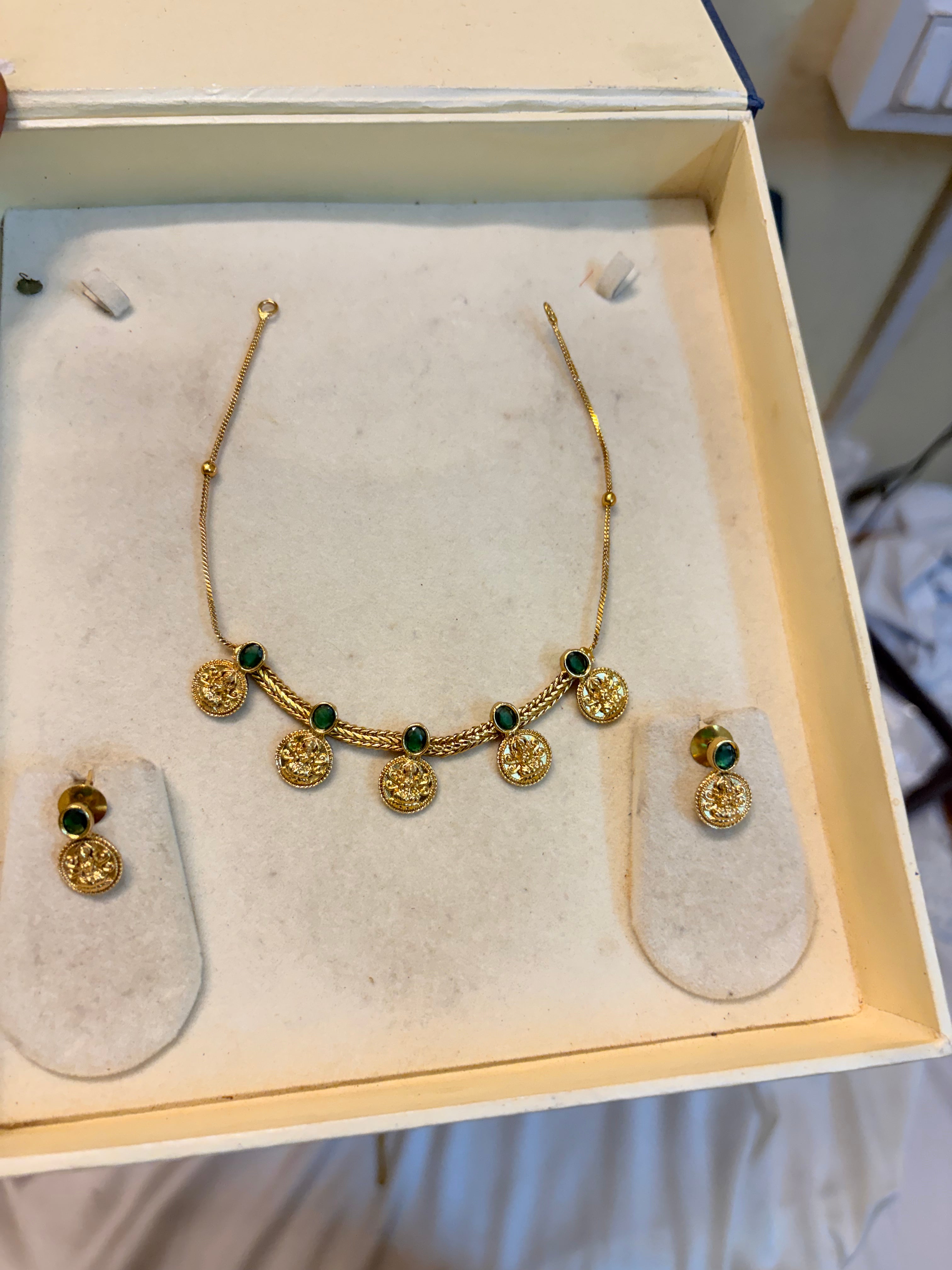 Lakshmi coin emerald necklace set premium quality