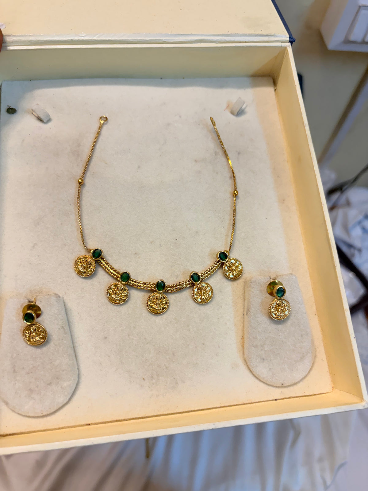 Lakshmi coin emerald necklace set premium quality