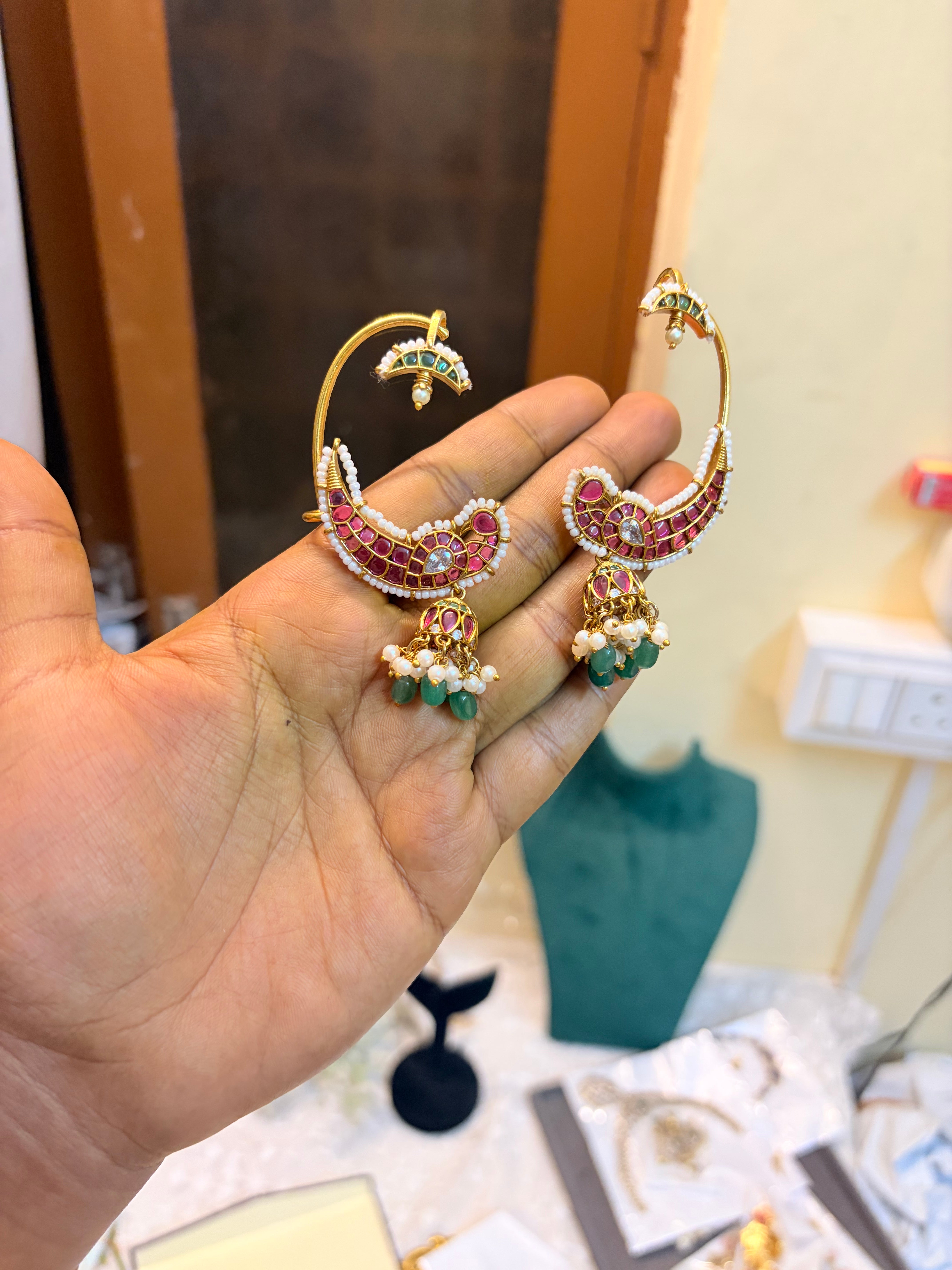 Peacock earcuff kemp Jhumka