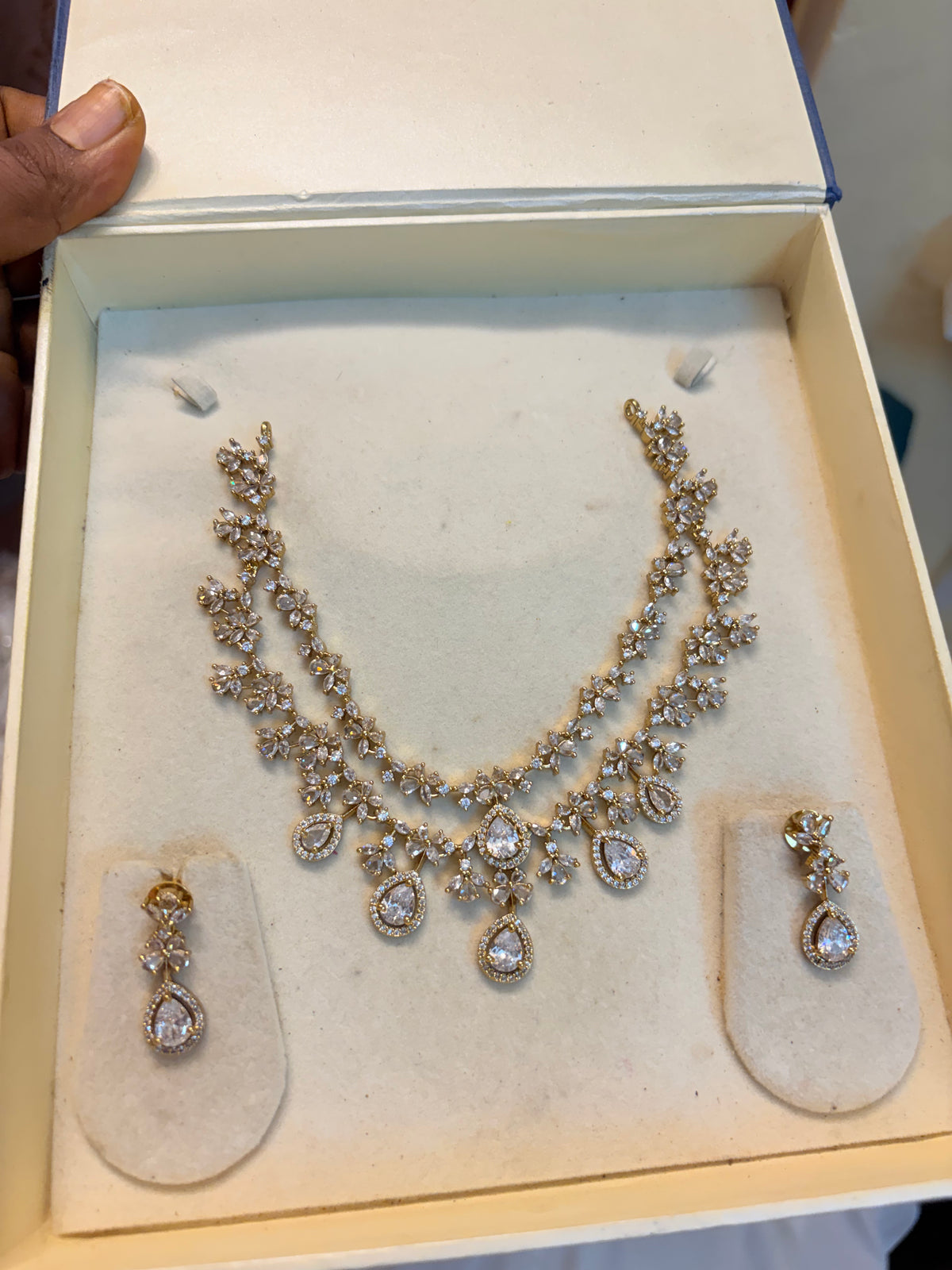 Cz stone gold plated Double layer necklace set
