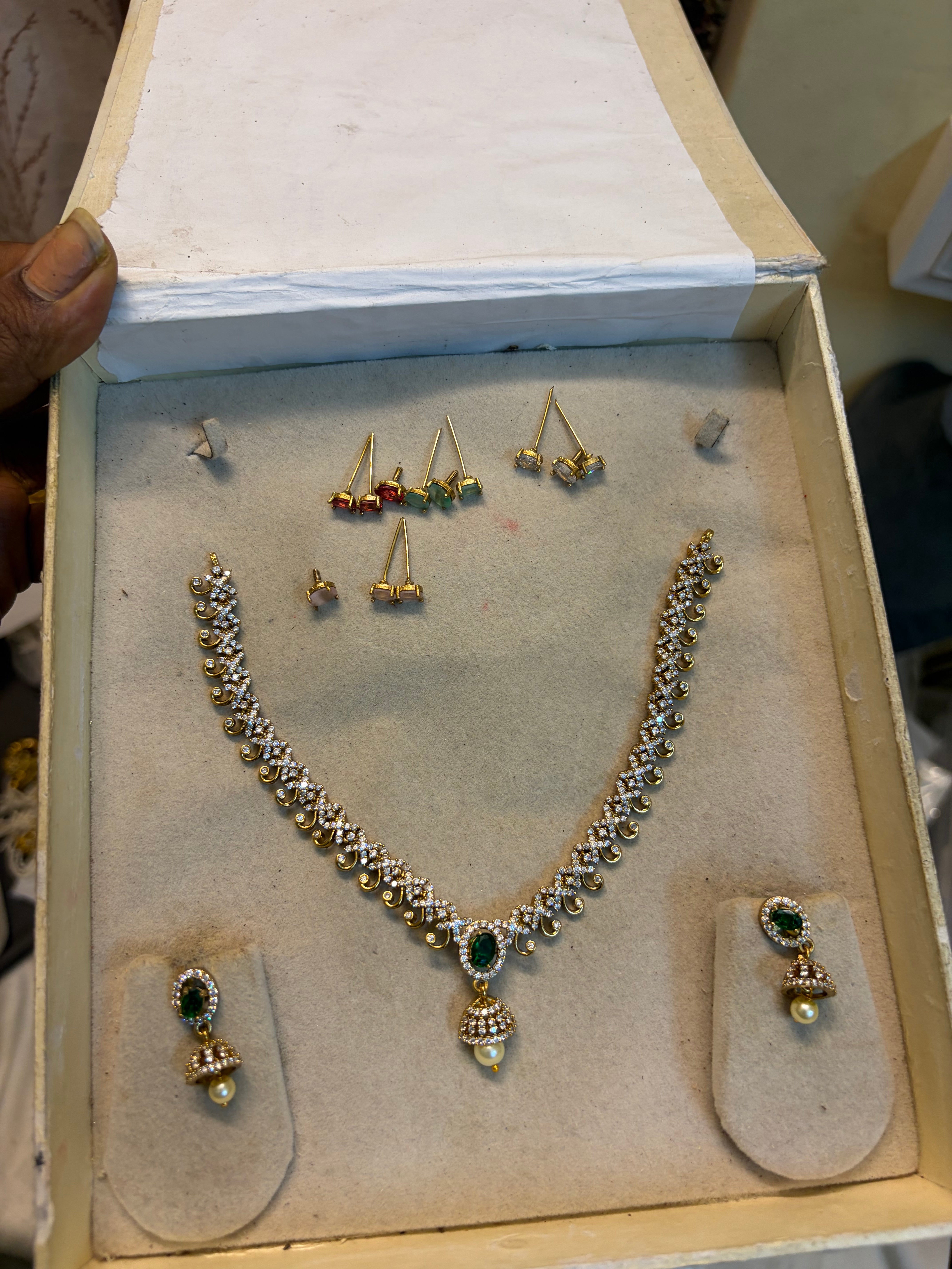 Cz stones changeable jadau necklace set
