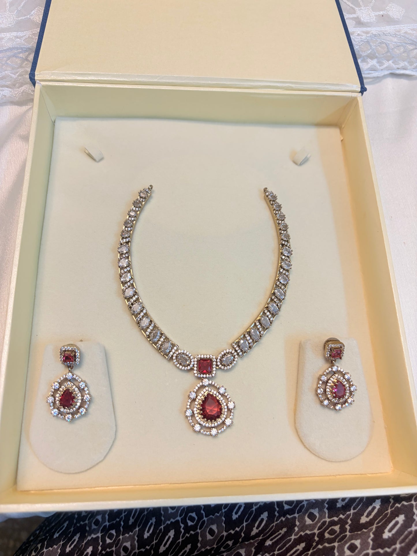 Ruby red Moissanite Kanti set