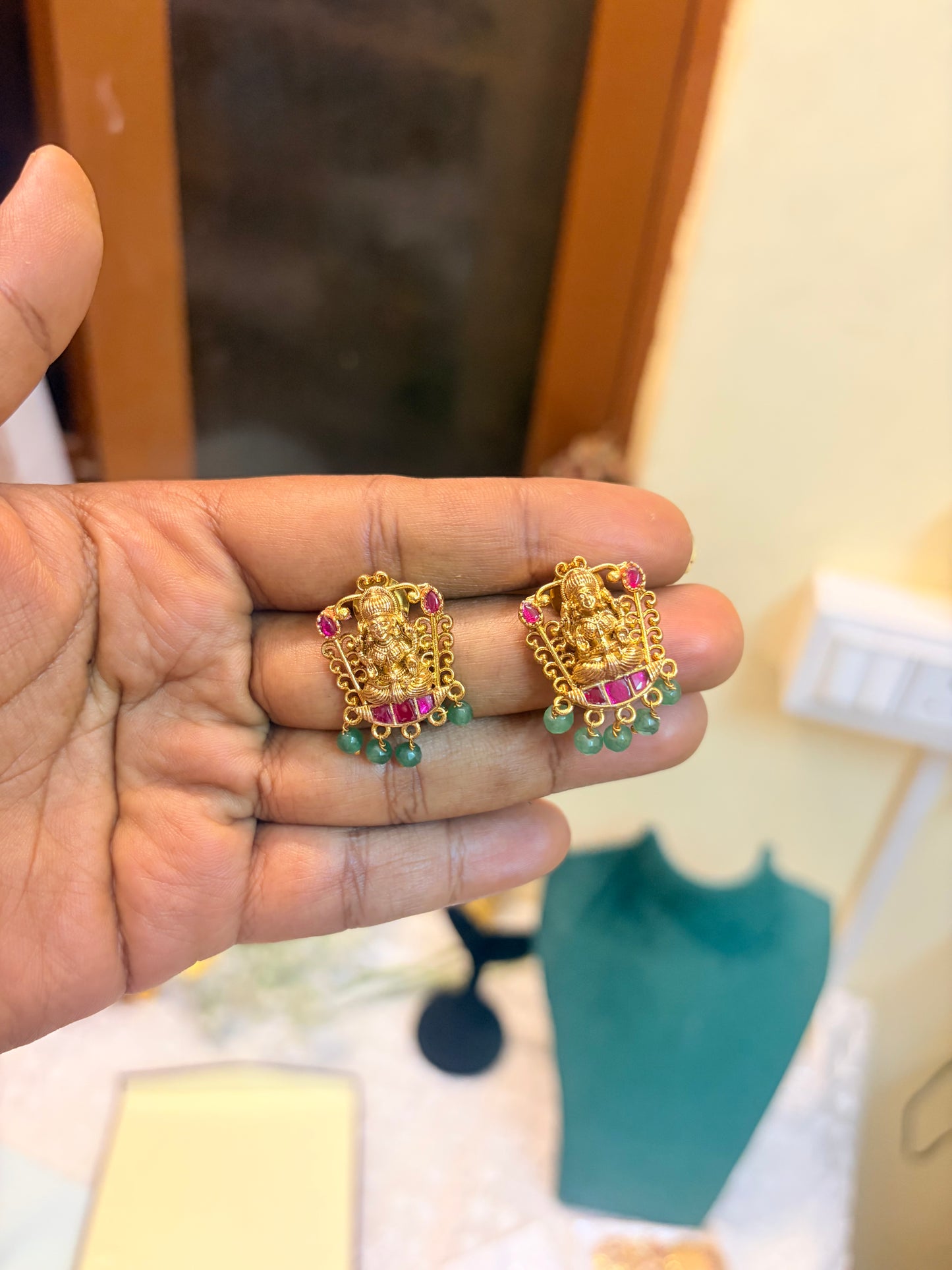 Gold antique finish Lakshmi stud