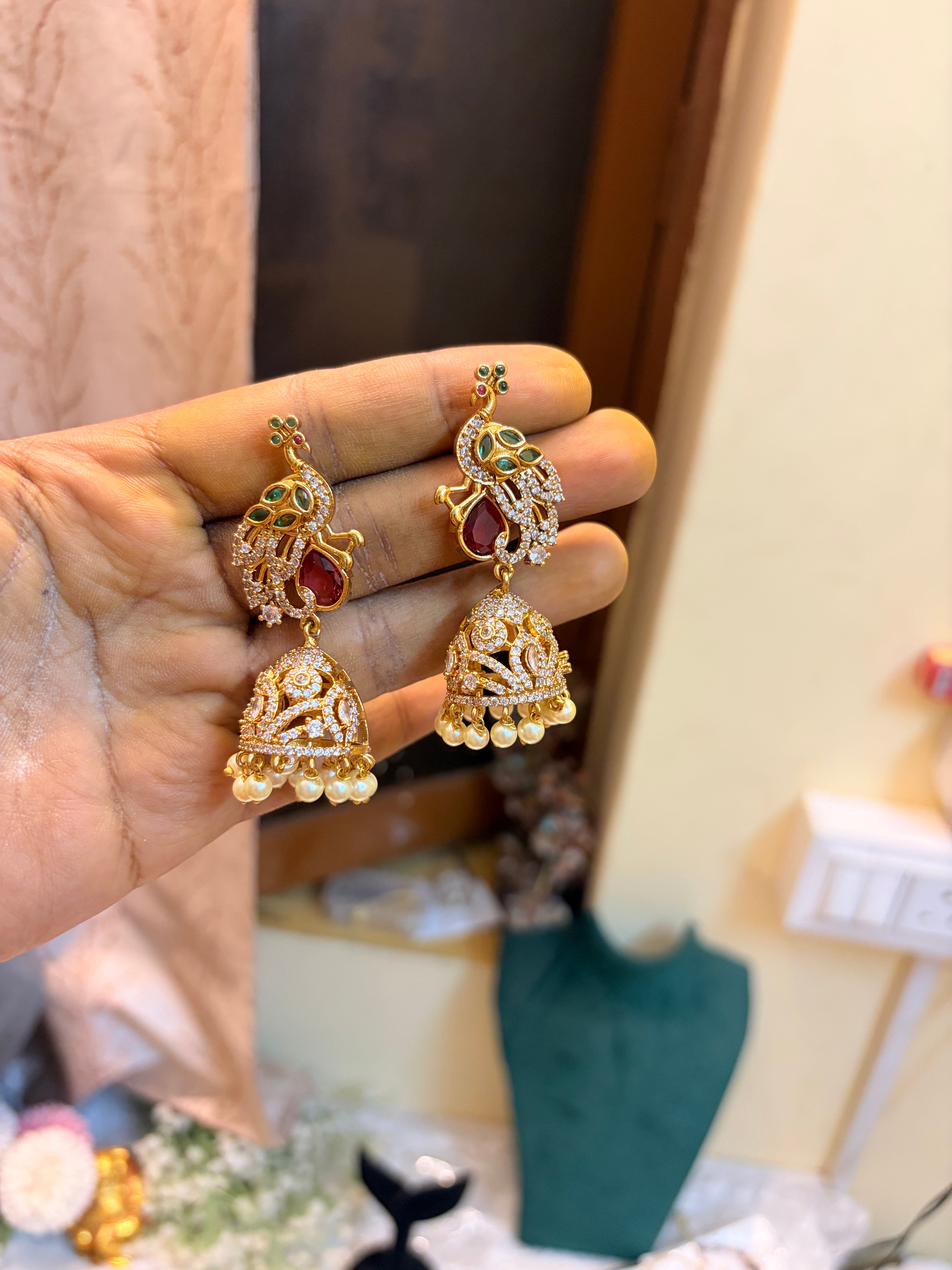 Peacock Cz Jhumka premium quality