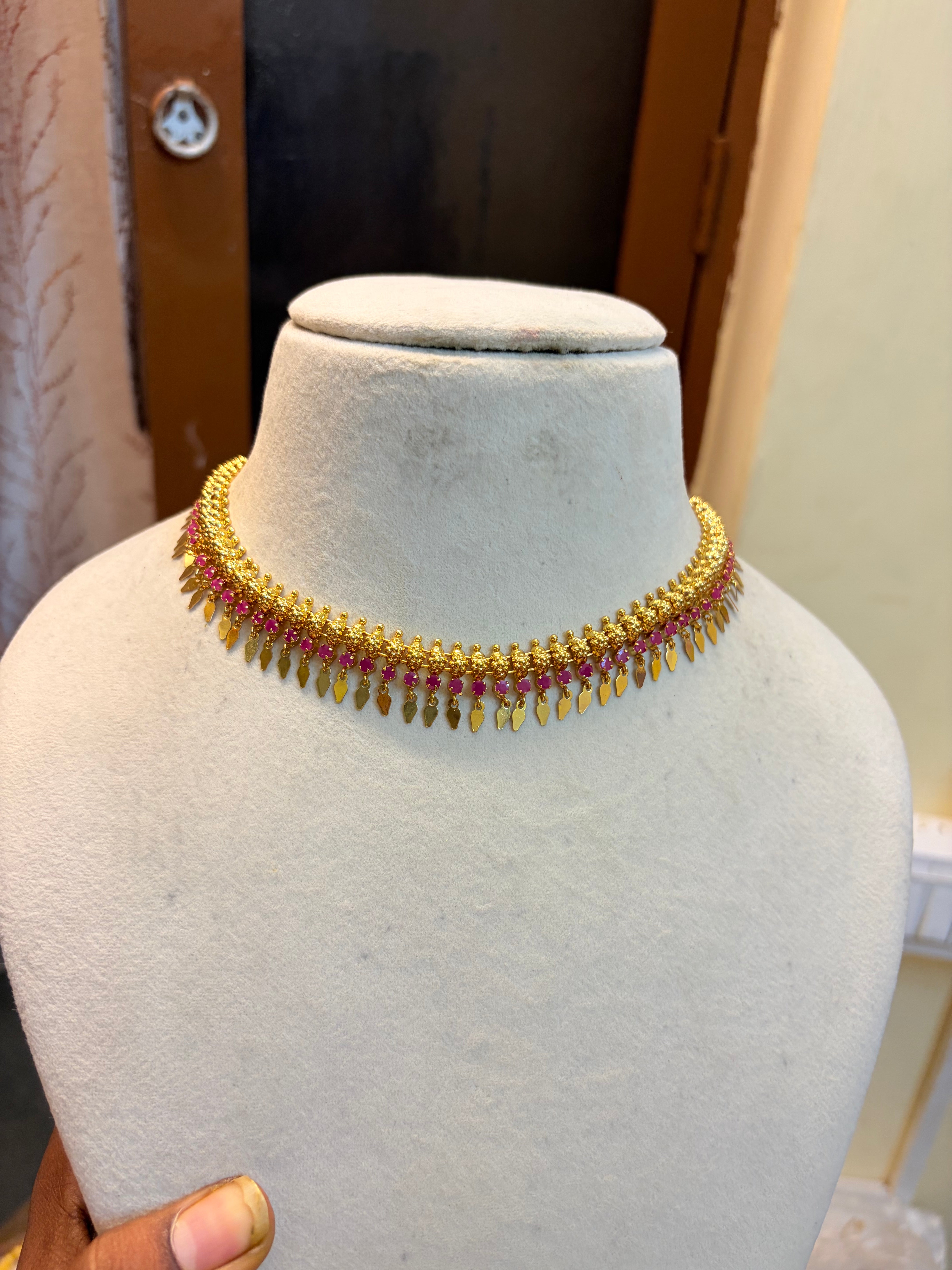 Gold finish Ruby jadau choker set