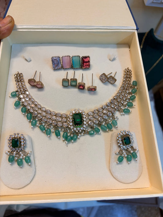 Uncut stones Changeable necklace set