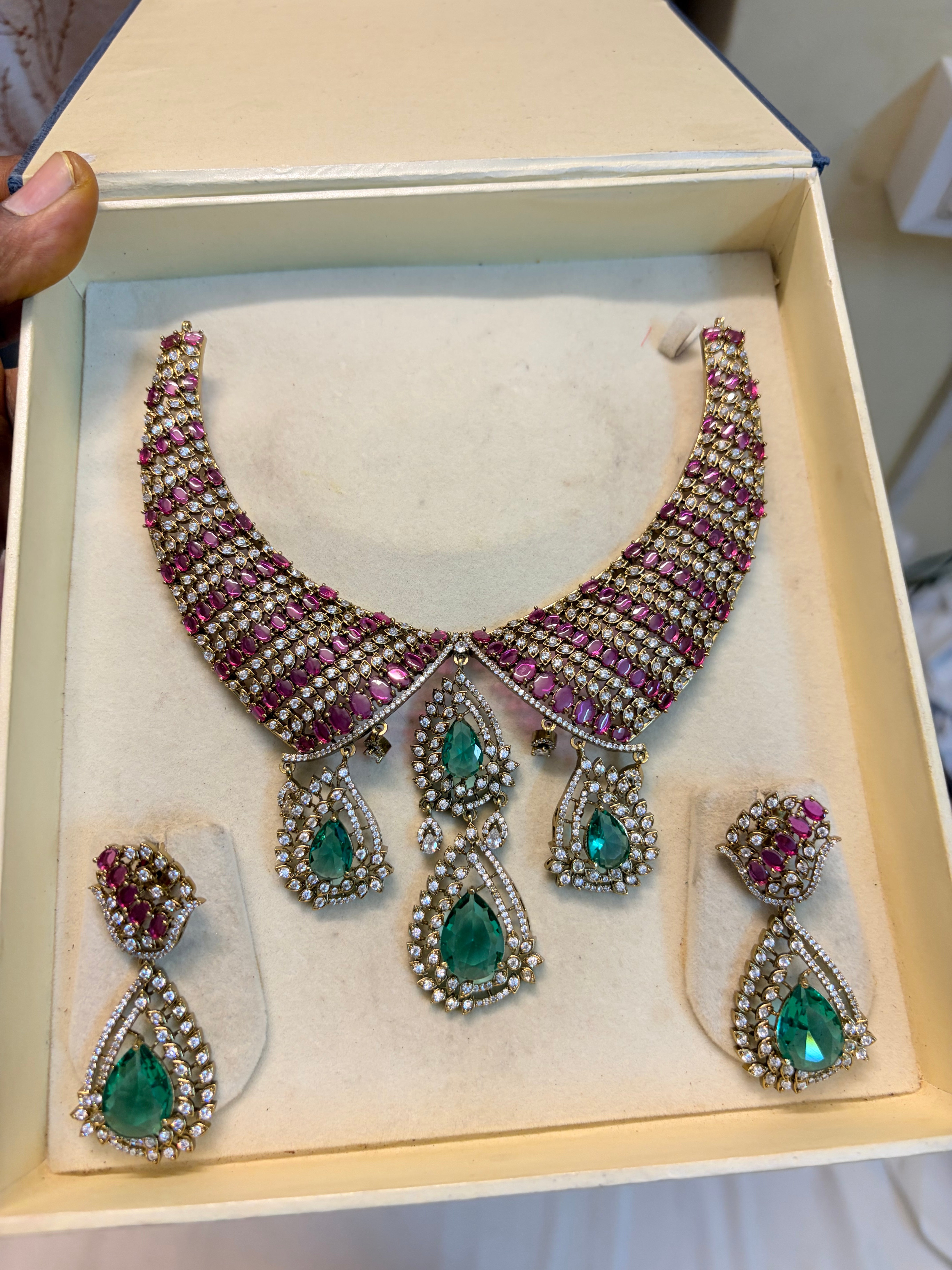 AD stones jadau necklace set premium quality