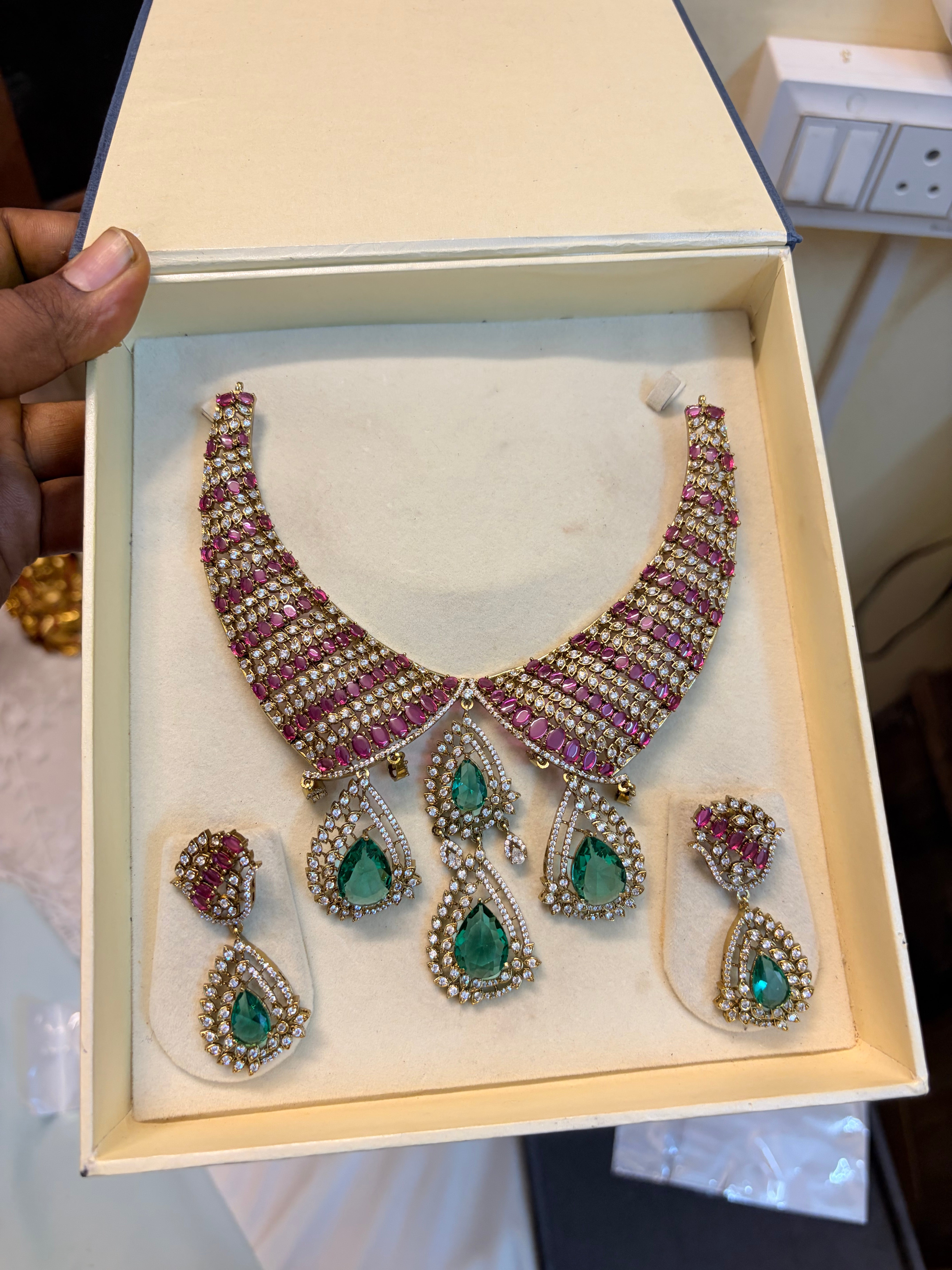 Designer AD stones jadau necklace set