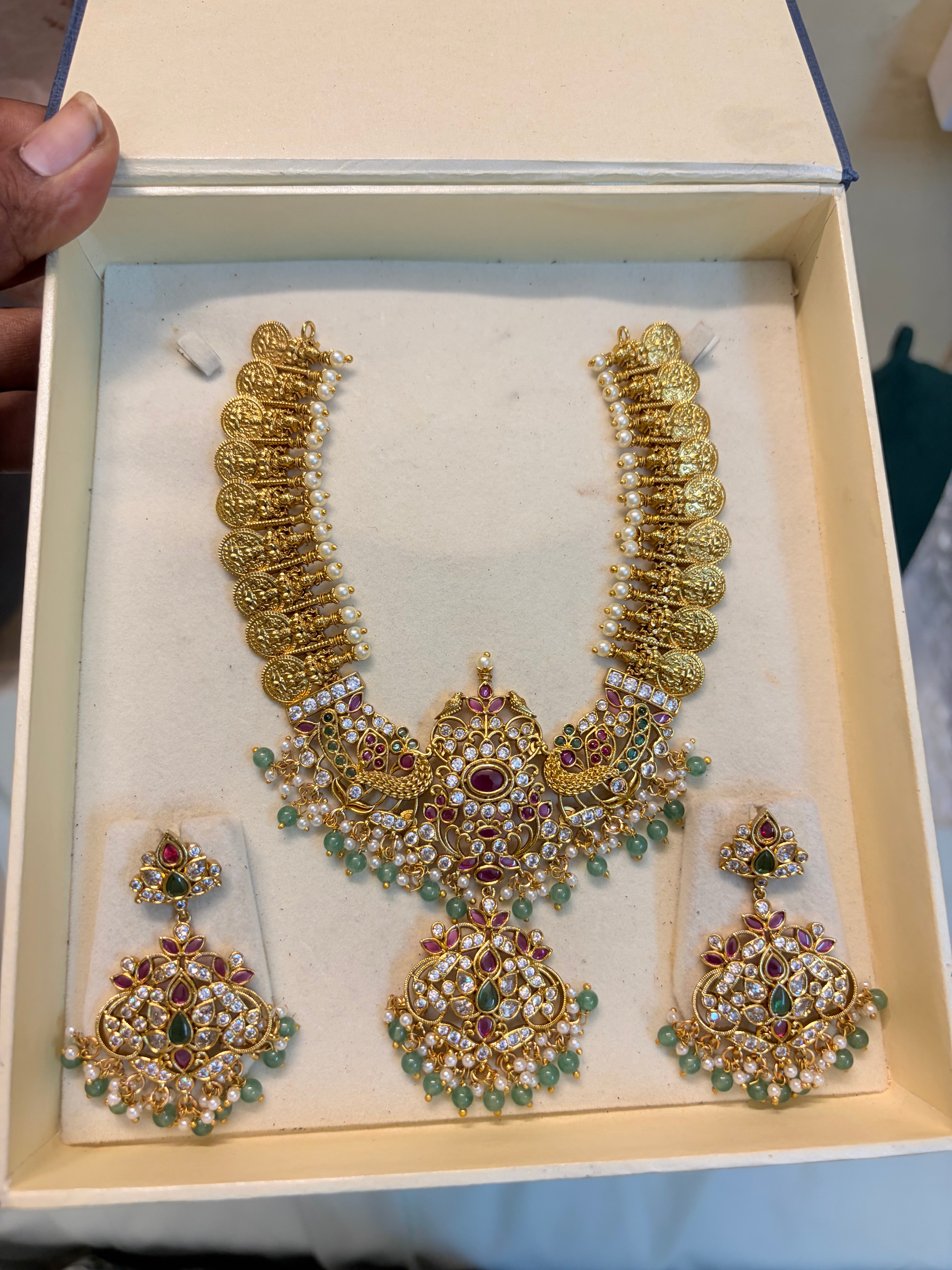 Cz stones Gold Nakshi coin necklace set