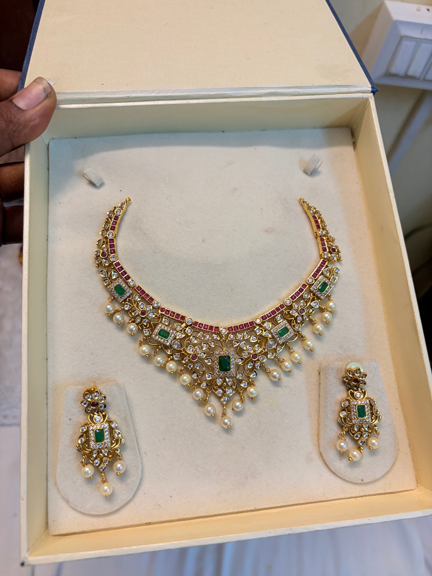 AD stones jadau necklace set premium quality