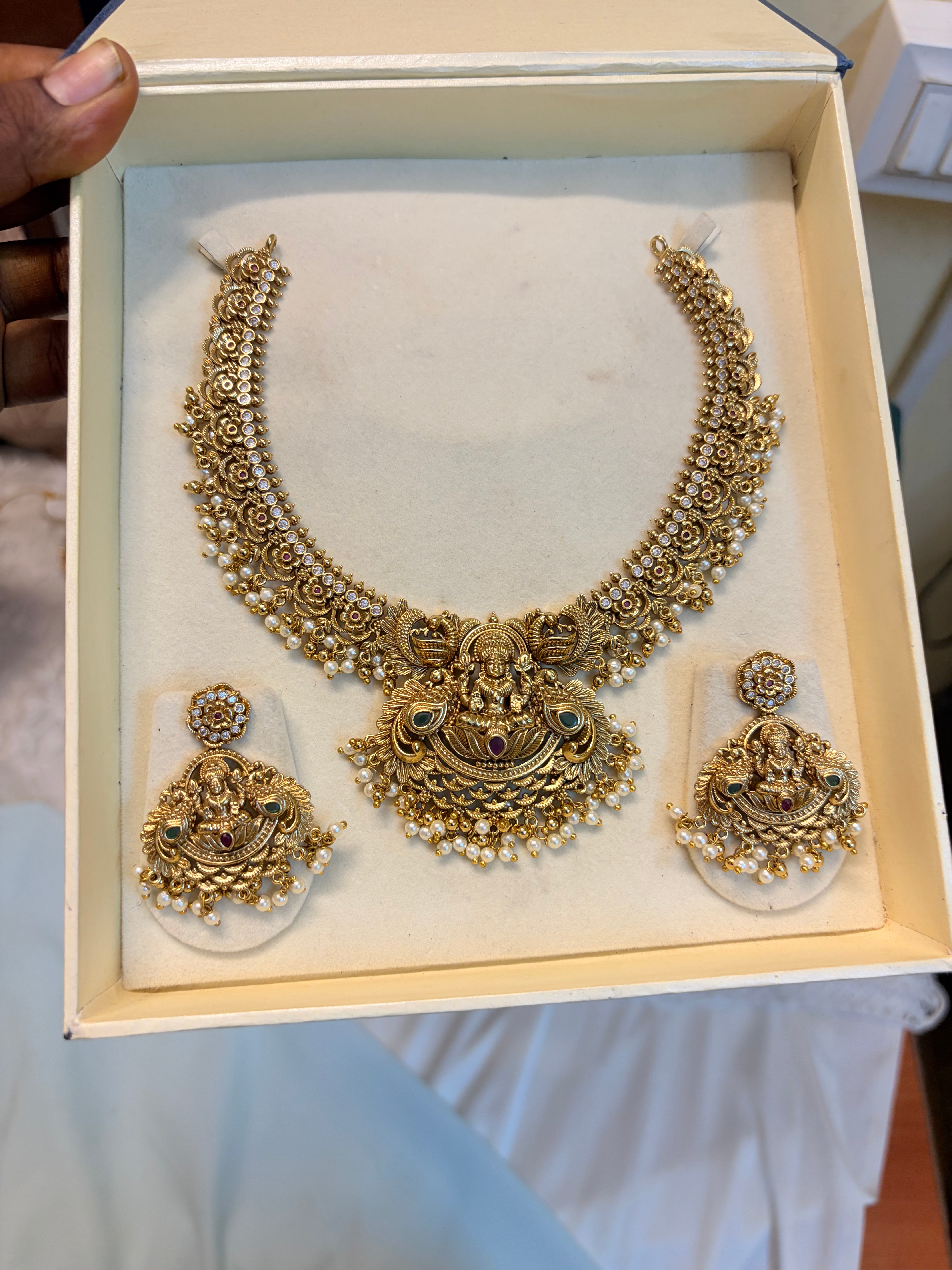 Gold antique finish Lakshmi necklace set