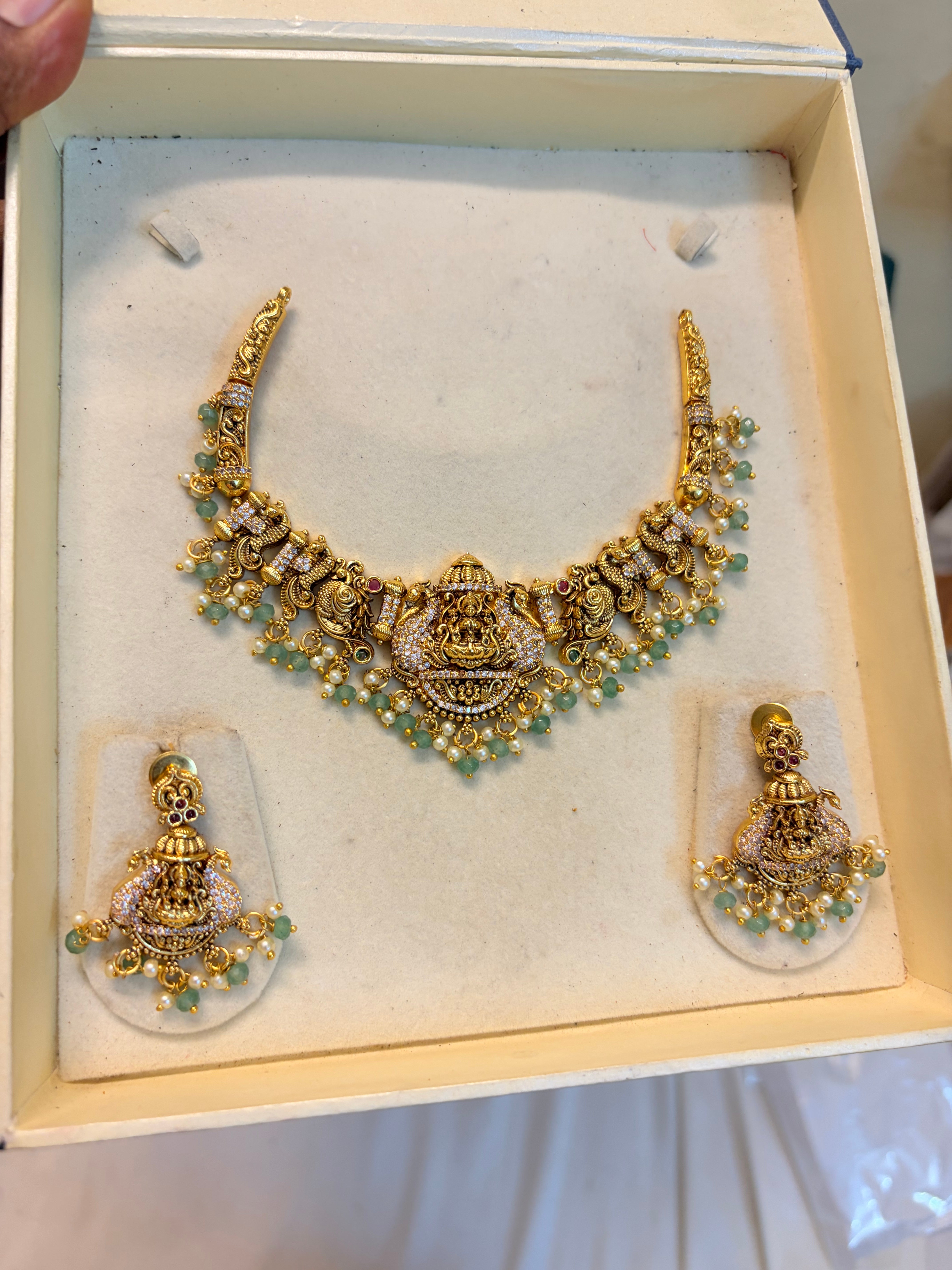 Gold Nakshi jadau Lakshmi necklace set