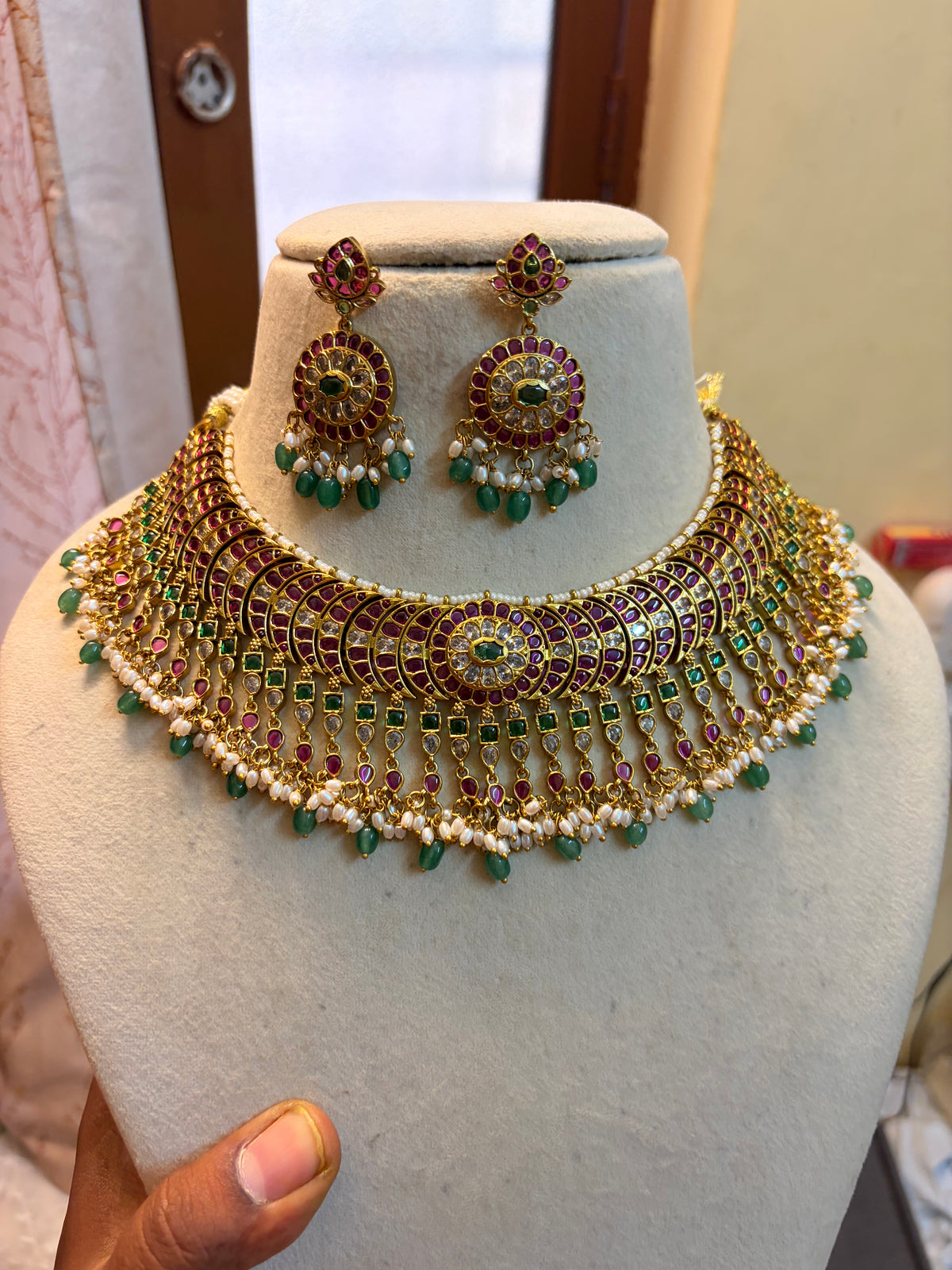 Real kemp stones jadau choker set premium quality
