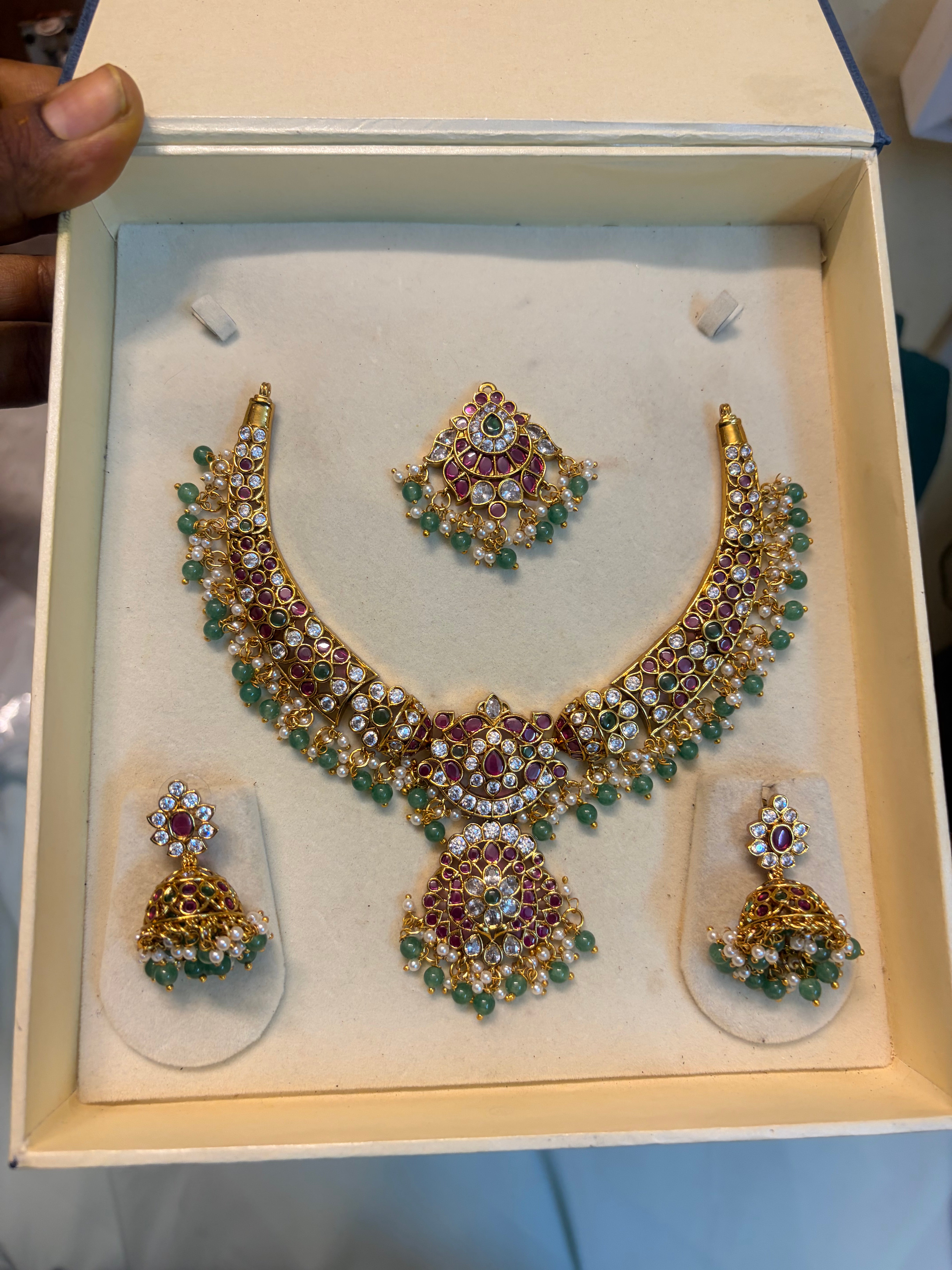 Real kemp stones jadau Kundan detachable necklace set