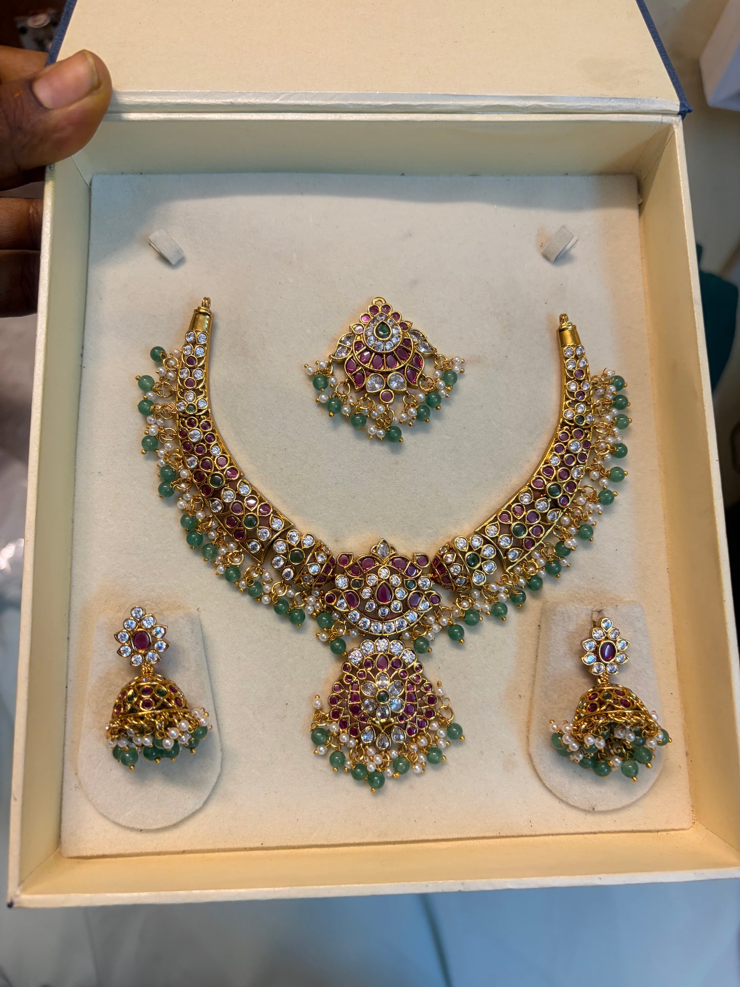 Real kemp stones jadau Kundan detachable necklace set