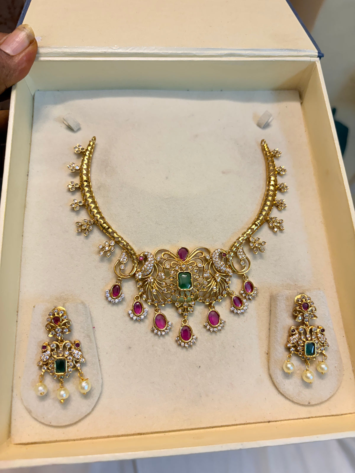 Cz stone gold plated jadau Kanti necklace set