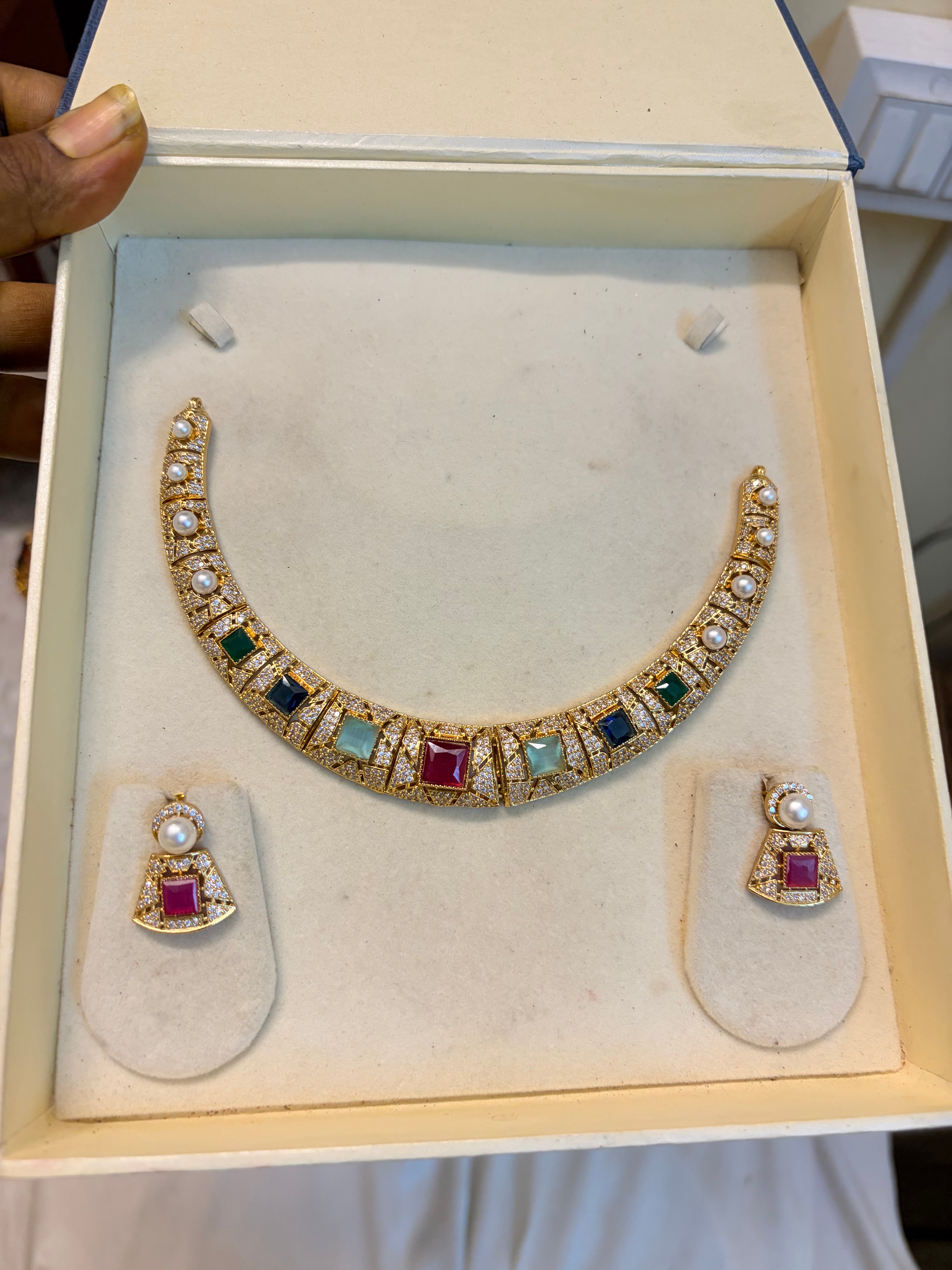 AD stones multicolour jadau necklace set