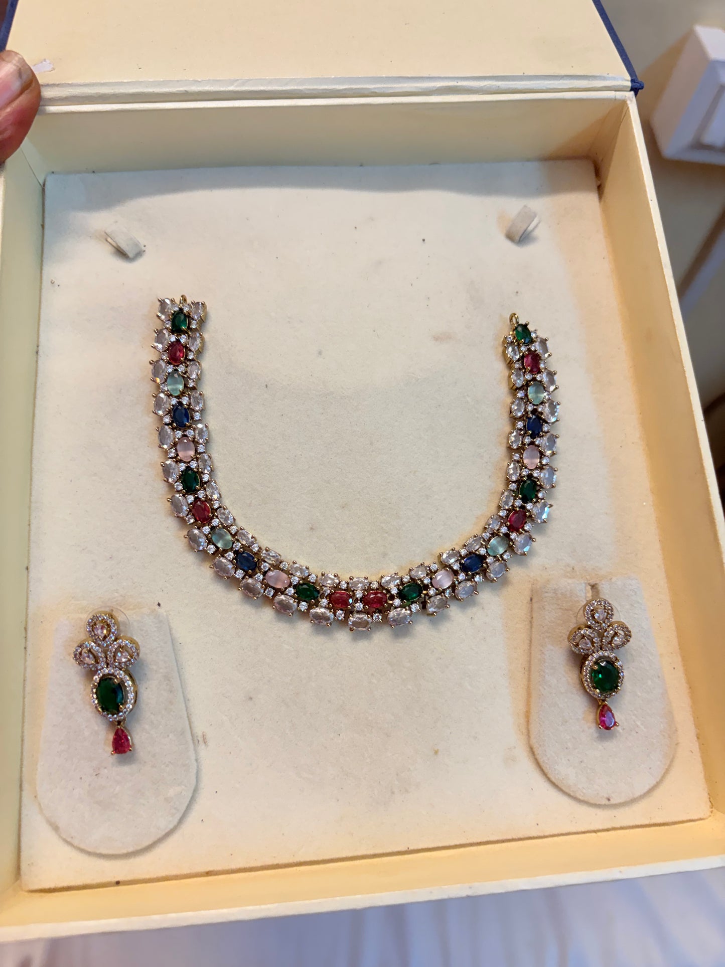 Multicoloured AD stones jadau necklace set