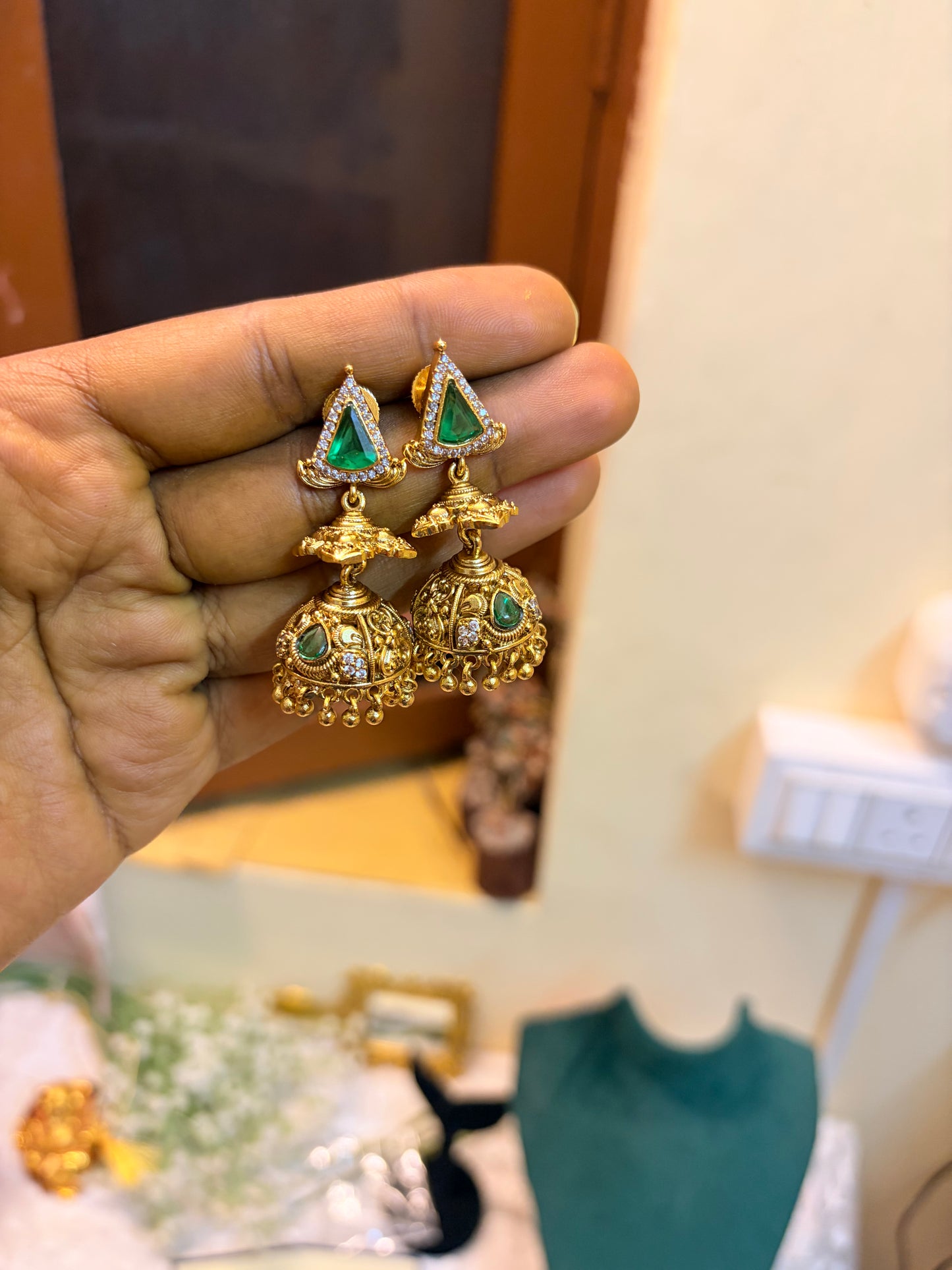 Gold inspired emerald gold antique Jhumka