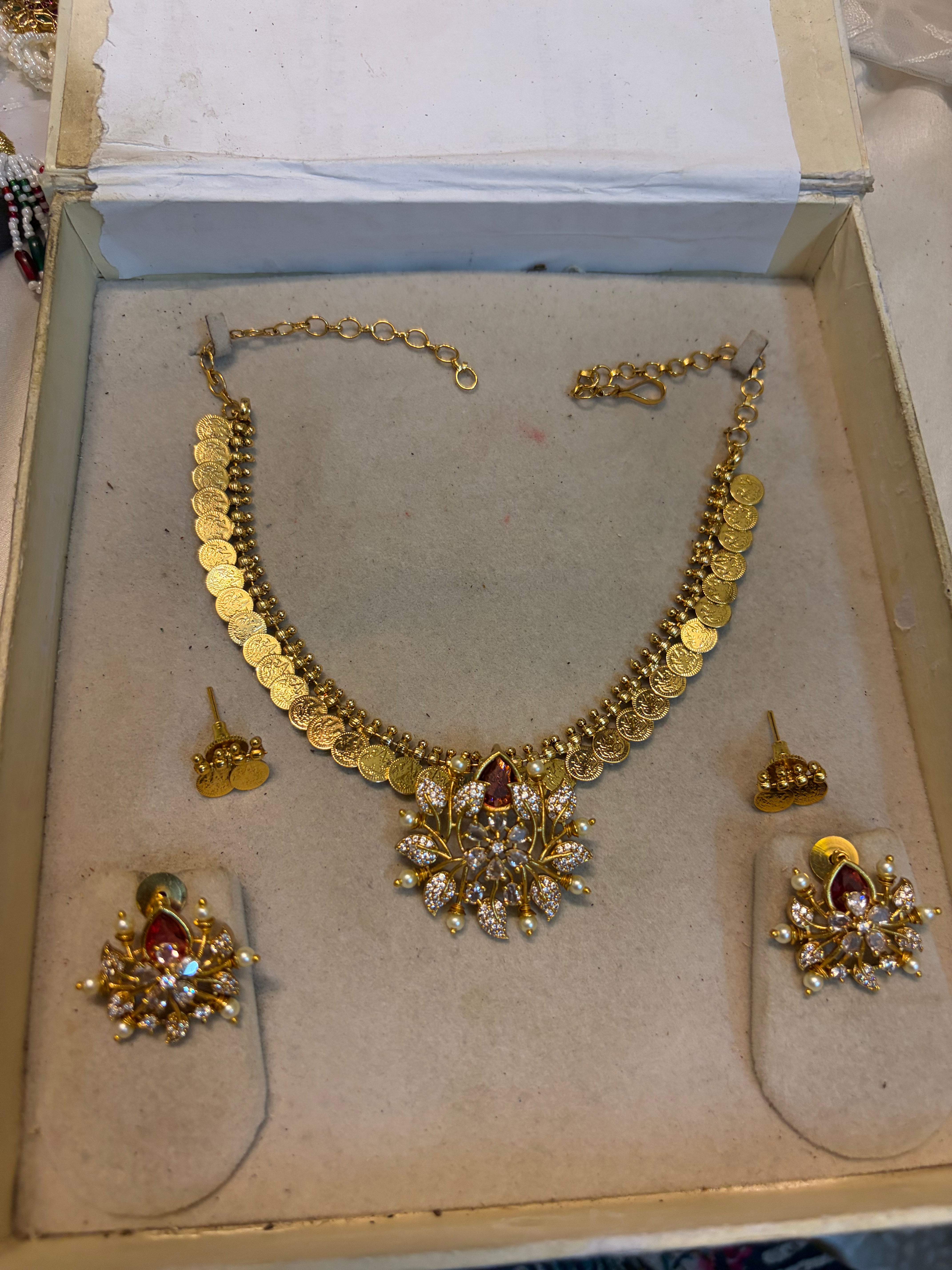 Premium Antique coin Floral necklace set