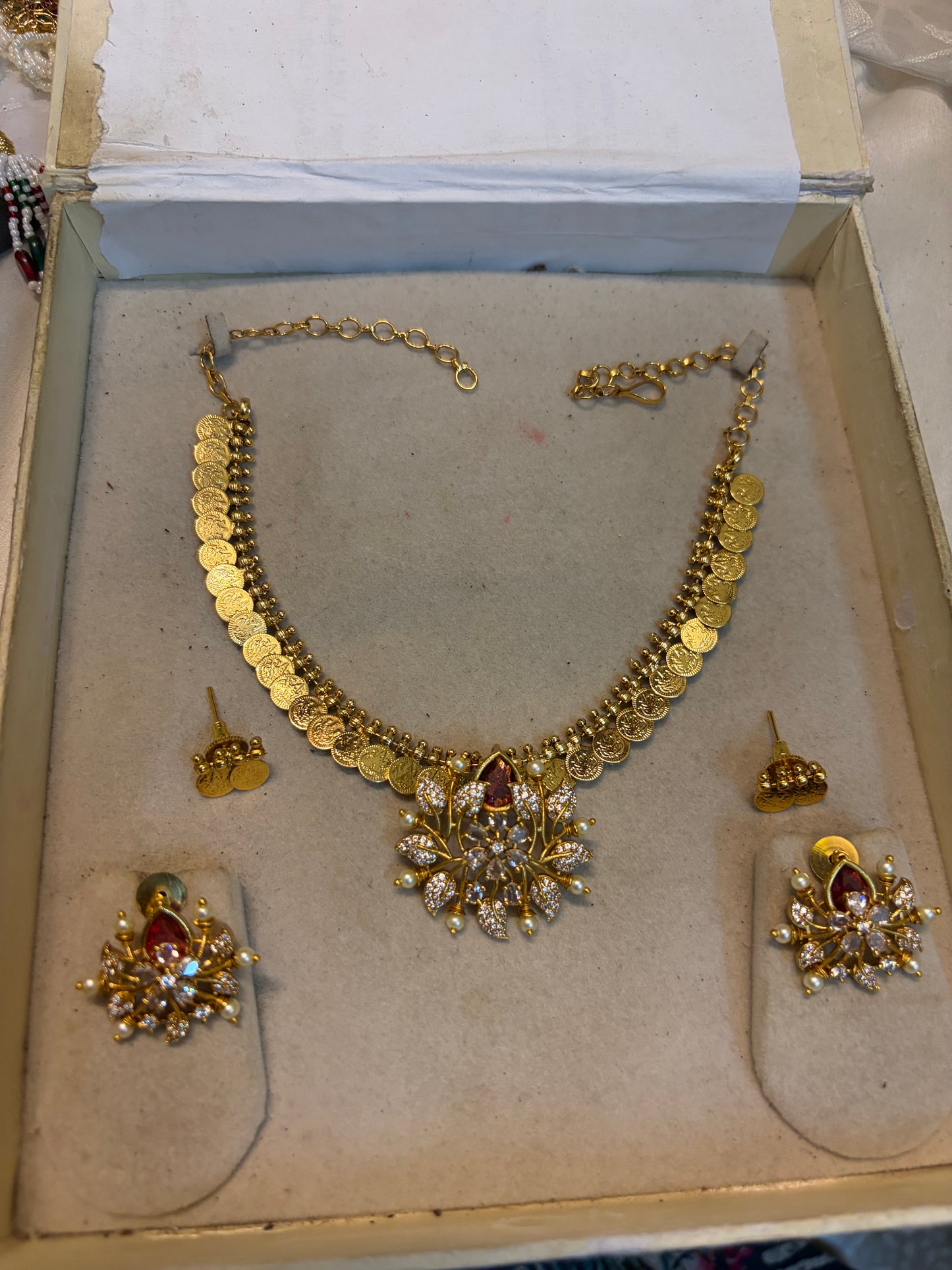Premium Antique coin Floral necklace set