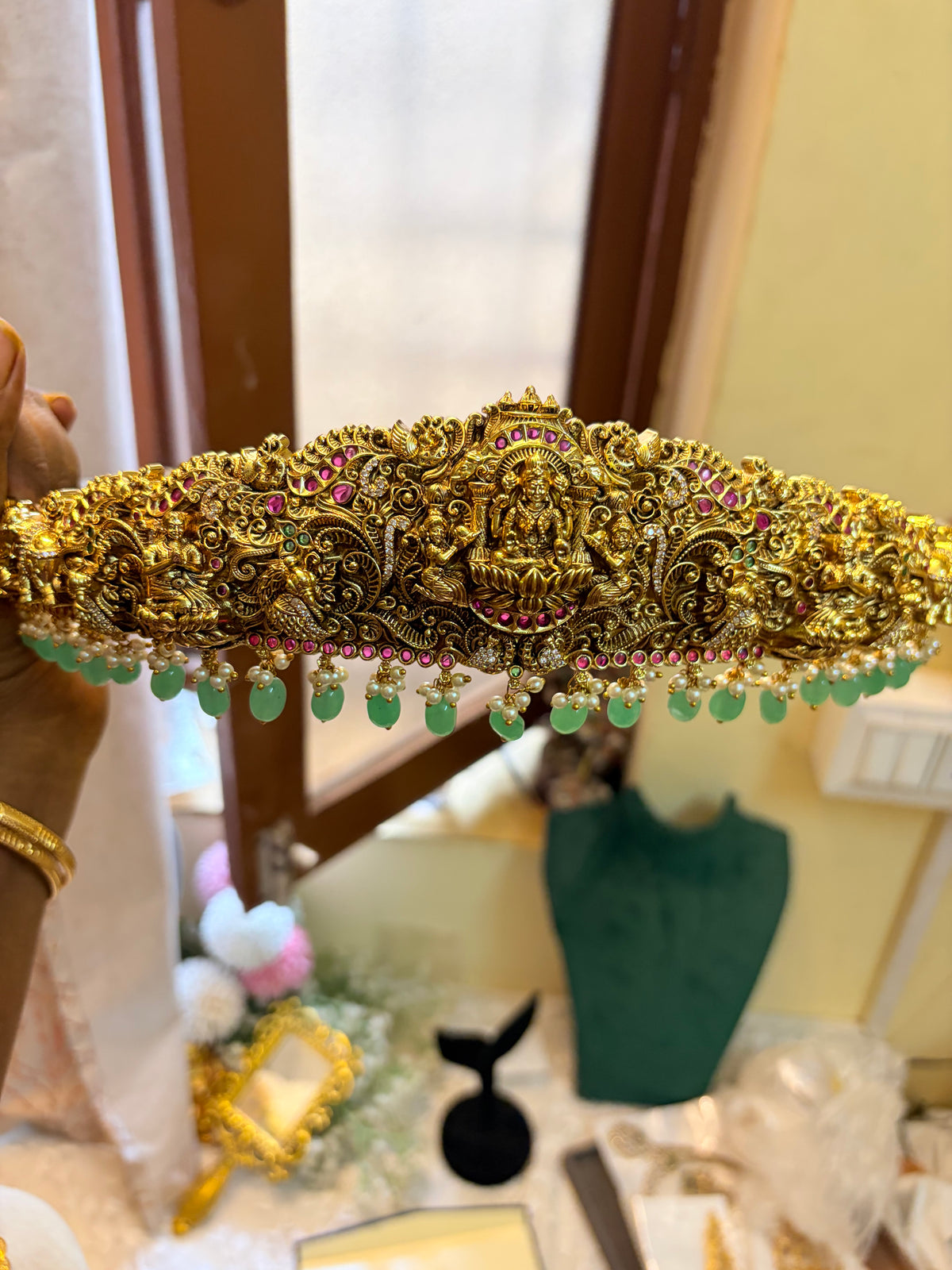 Gold antique Nakshi finish jadau Bridal hipbelt