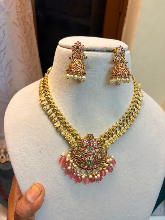 Kemp stones Lakshmi coin necklace set