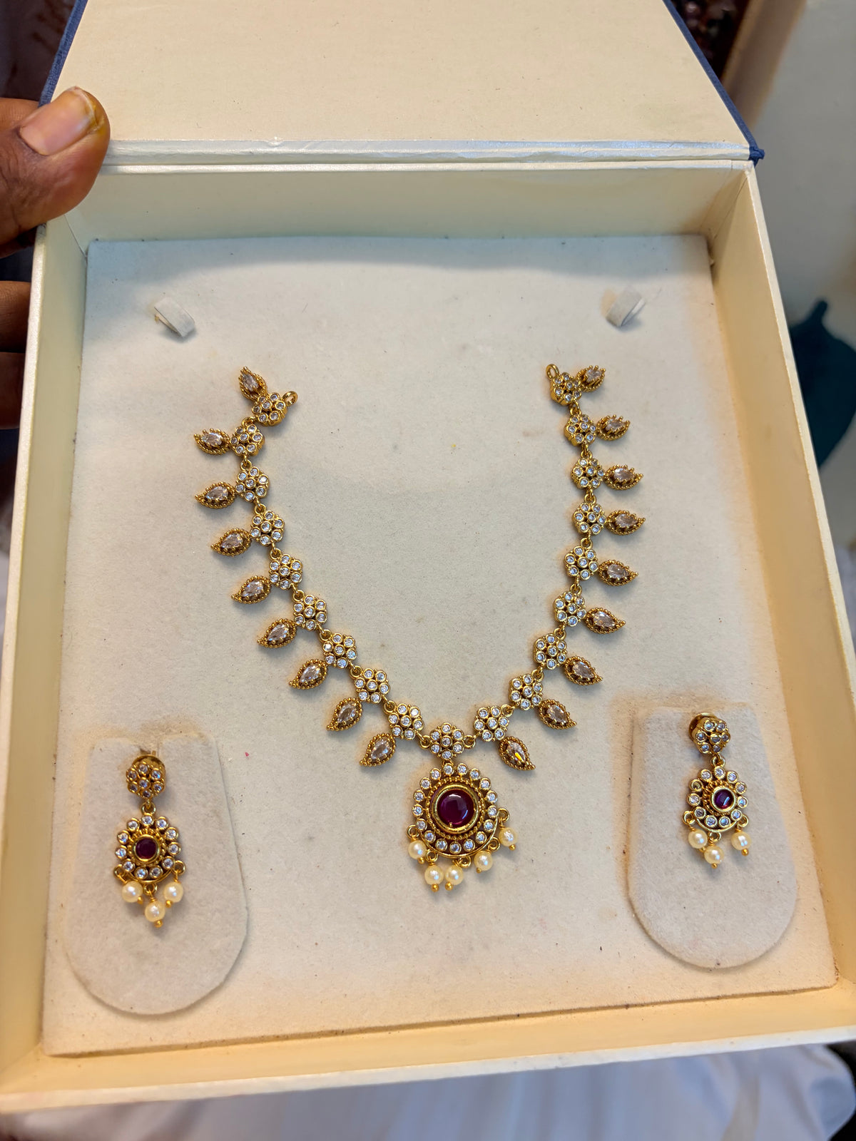 Cz stone gold plated necklace set premium quality