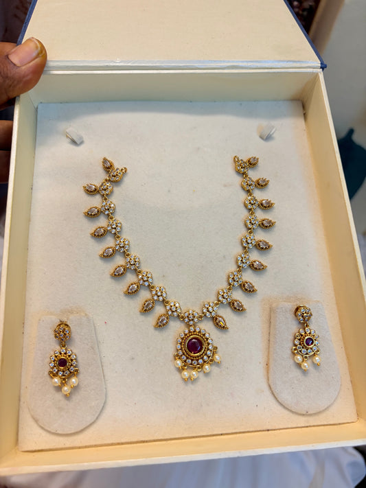 Cz stone gold plated necklace set premium quality