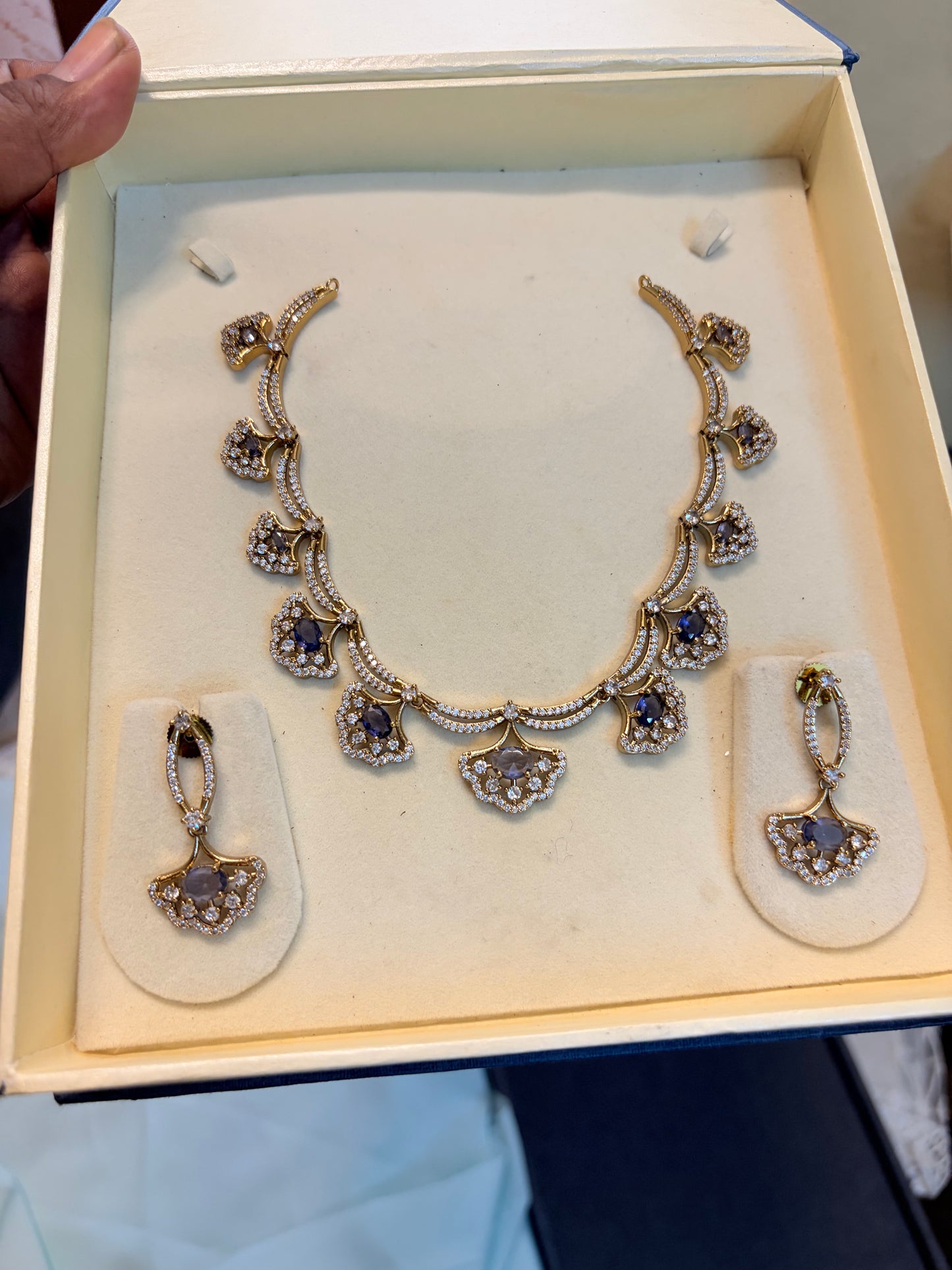 Purple Cz gold plated Jadau necklace set