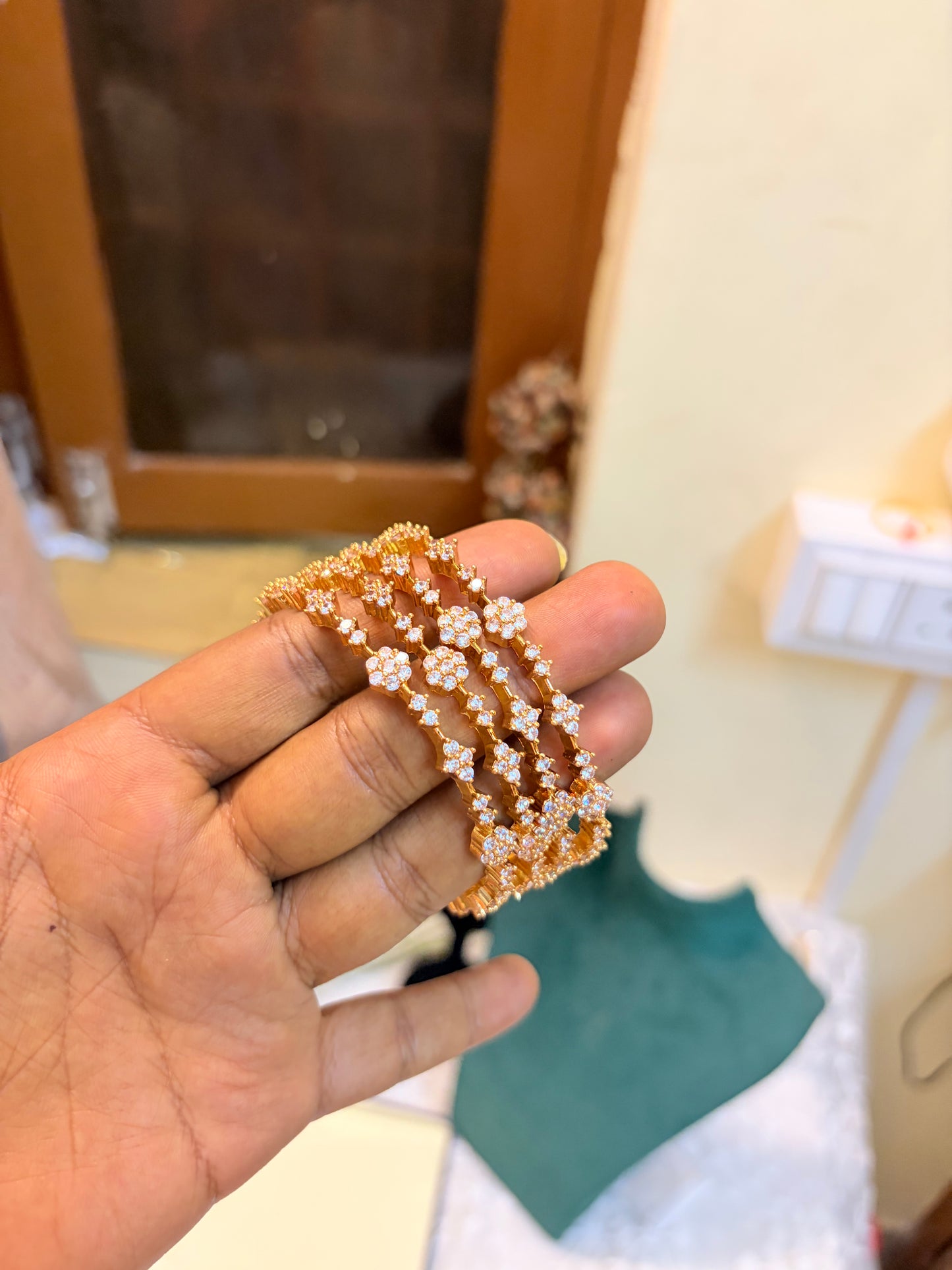 Cz stone Diamond replica jadau bangles premium quality set of 4