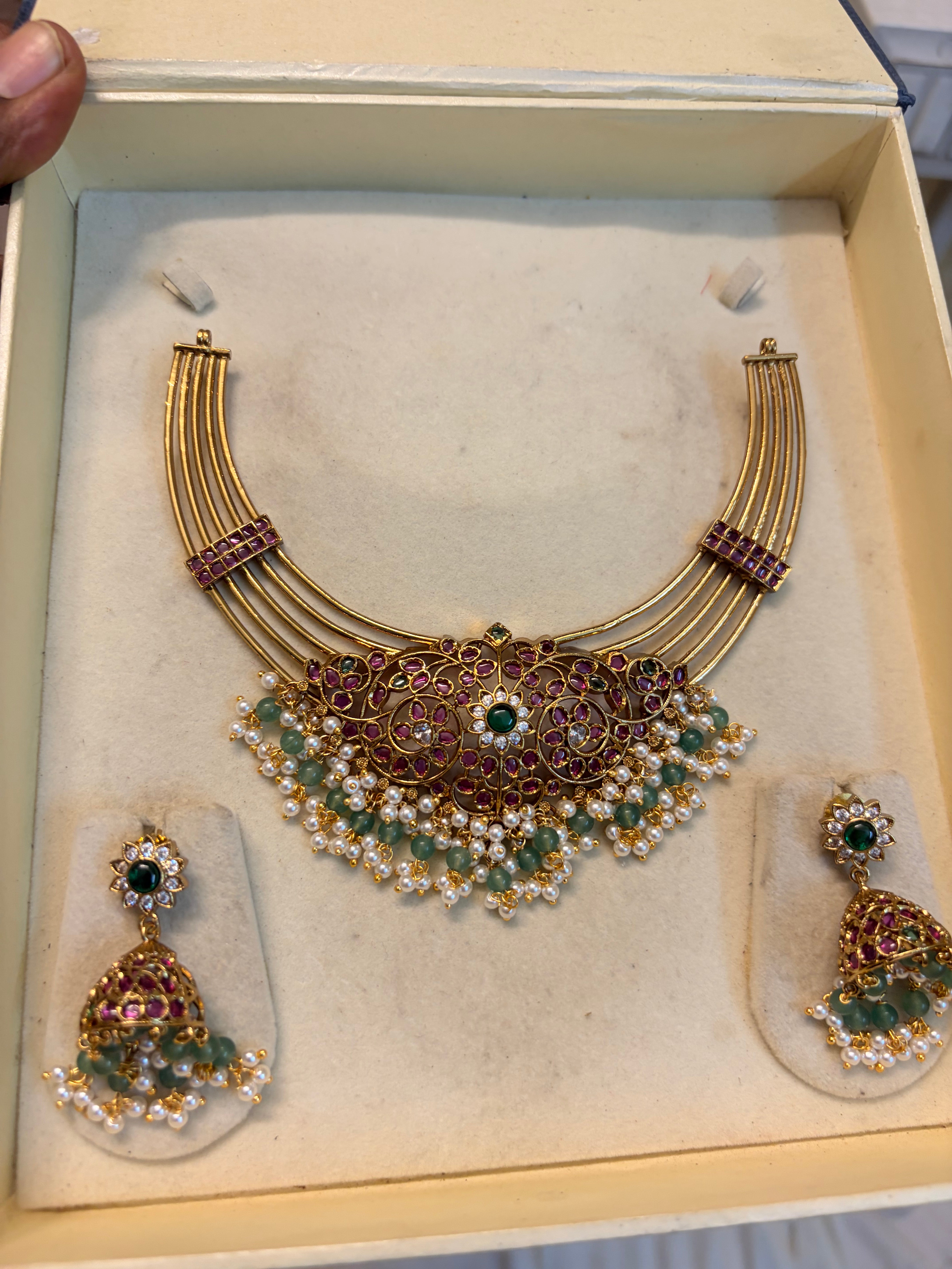 Real kemp stones jadau Kanti set premium quality