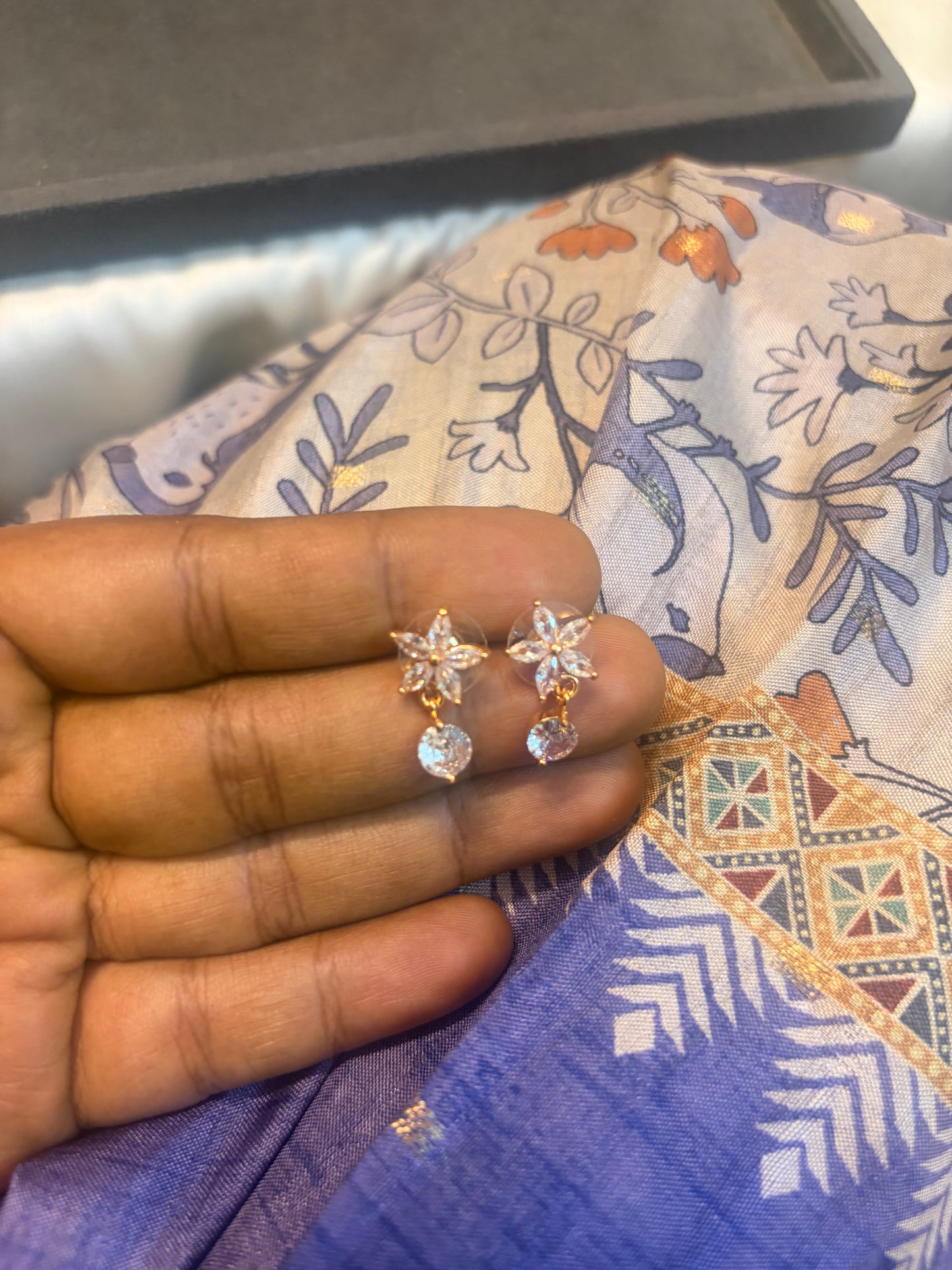 Crystal Blossom Drop stud earrings-Rose gold Finish