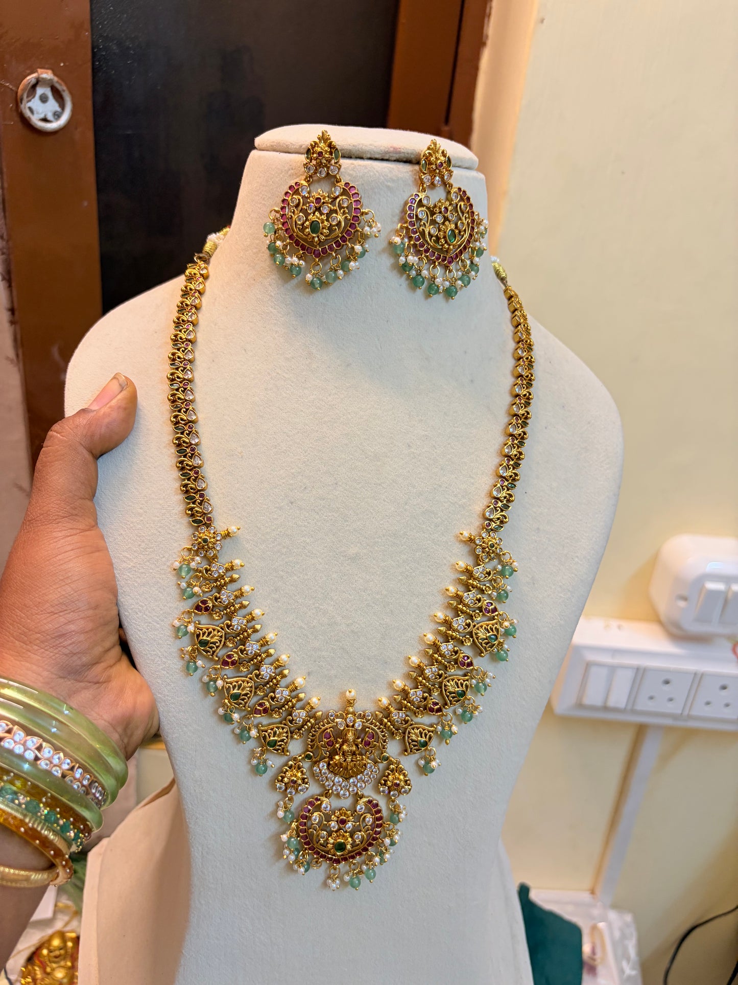 Classic Gold antique finish Lakshmi jadau haram