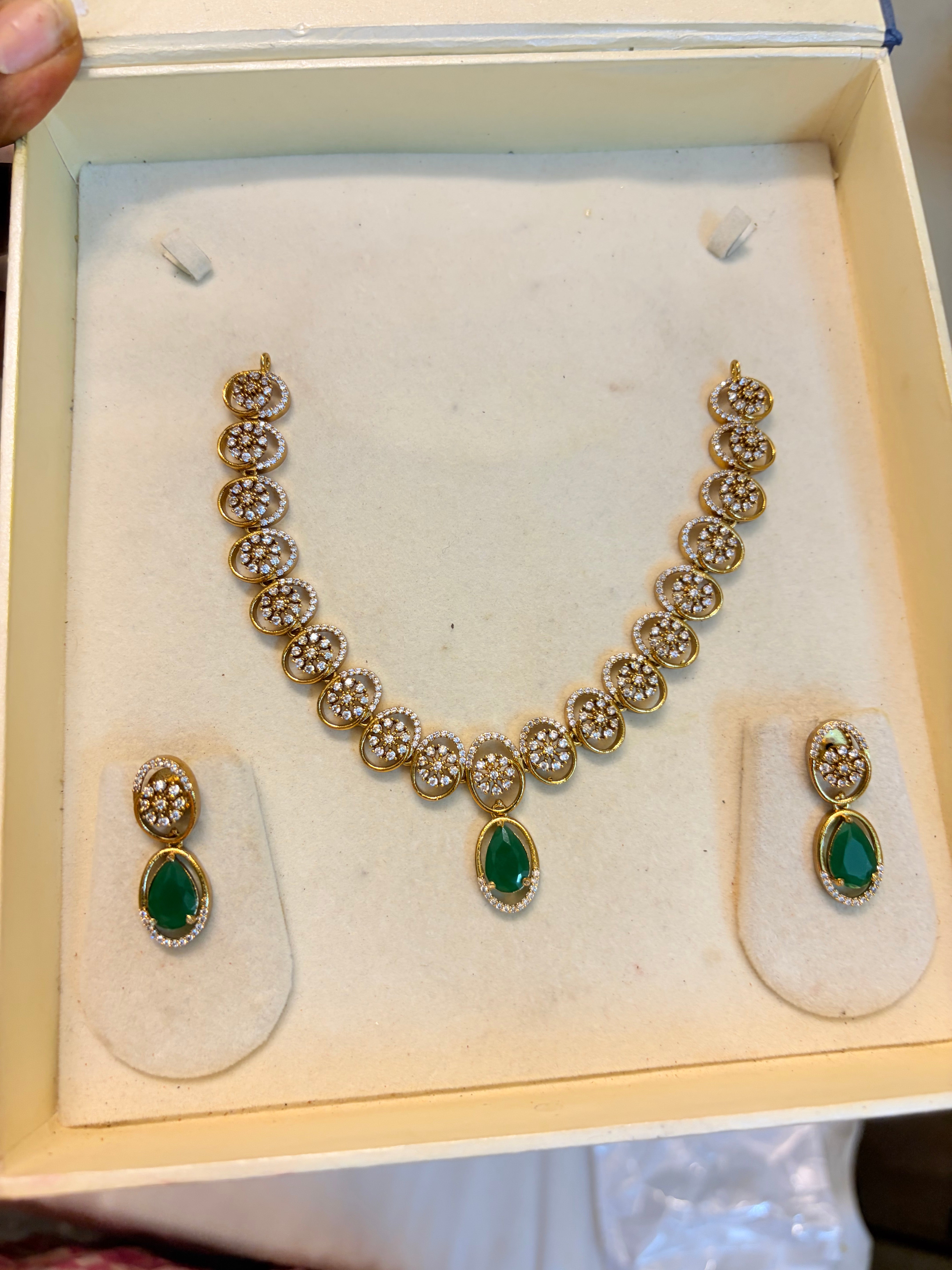 Cz stone Emerald necklace set