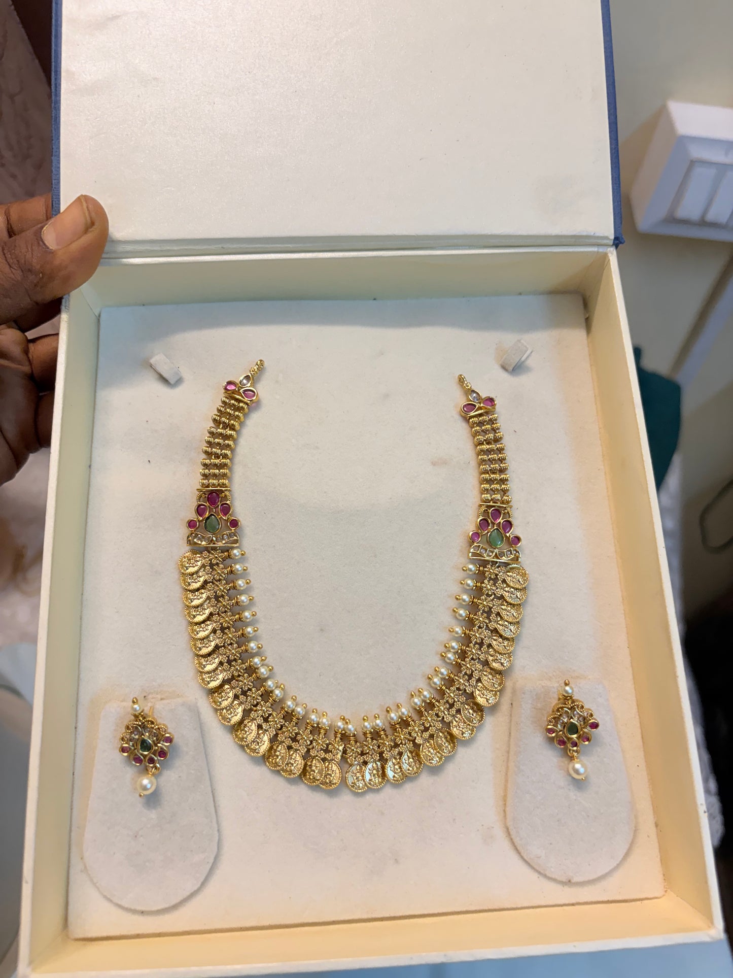Gold antique finish Lakshmi coin necklace set