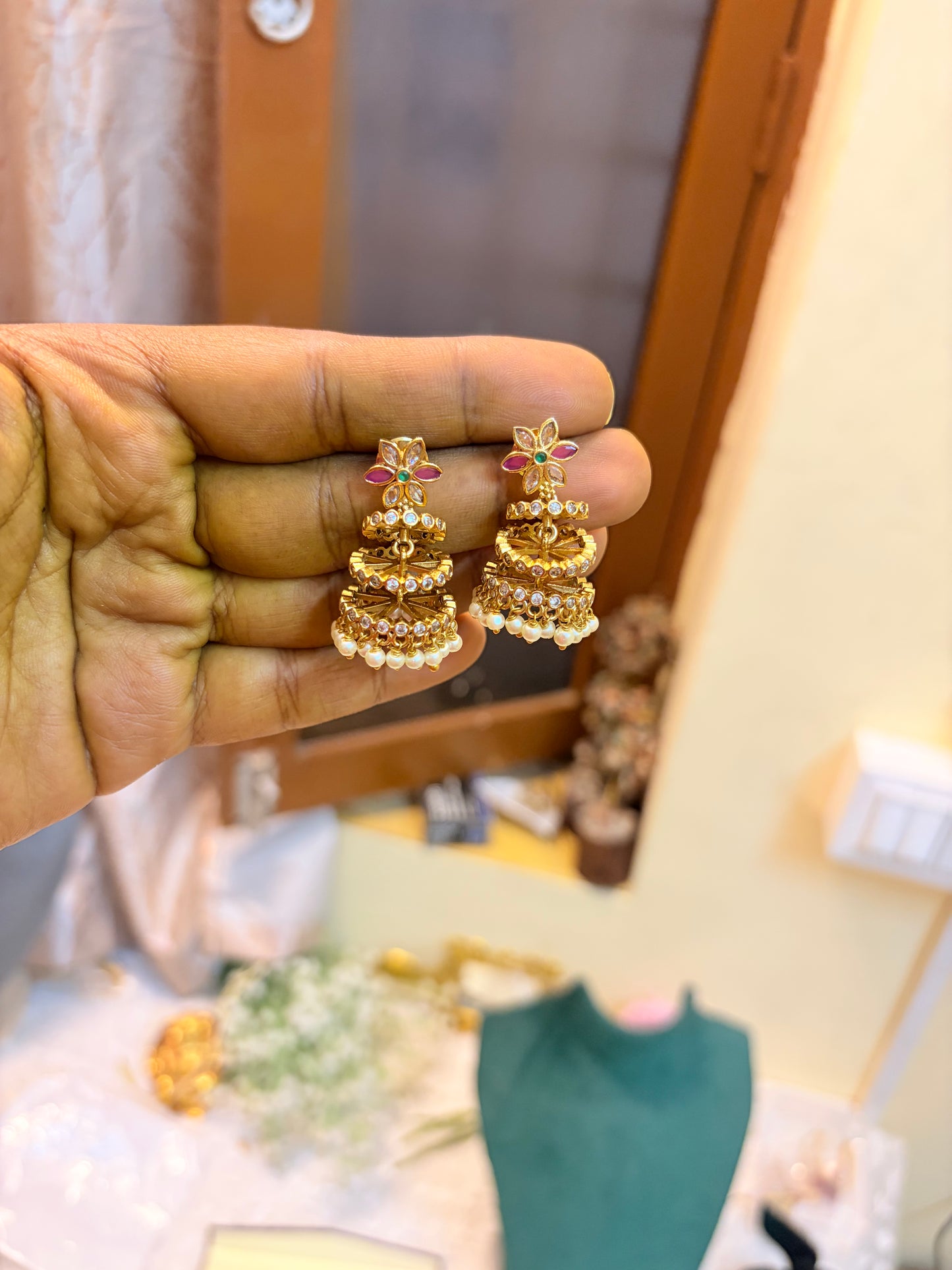 Cz stone step Jhumka