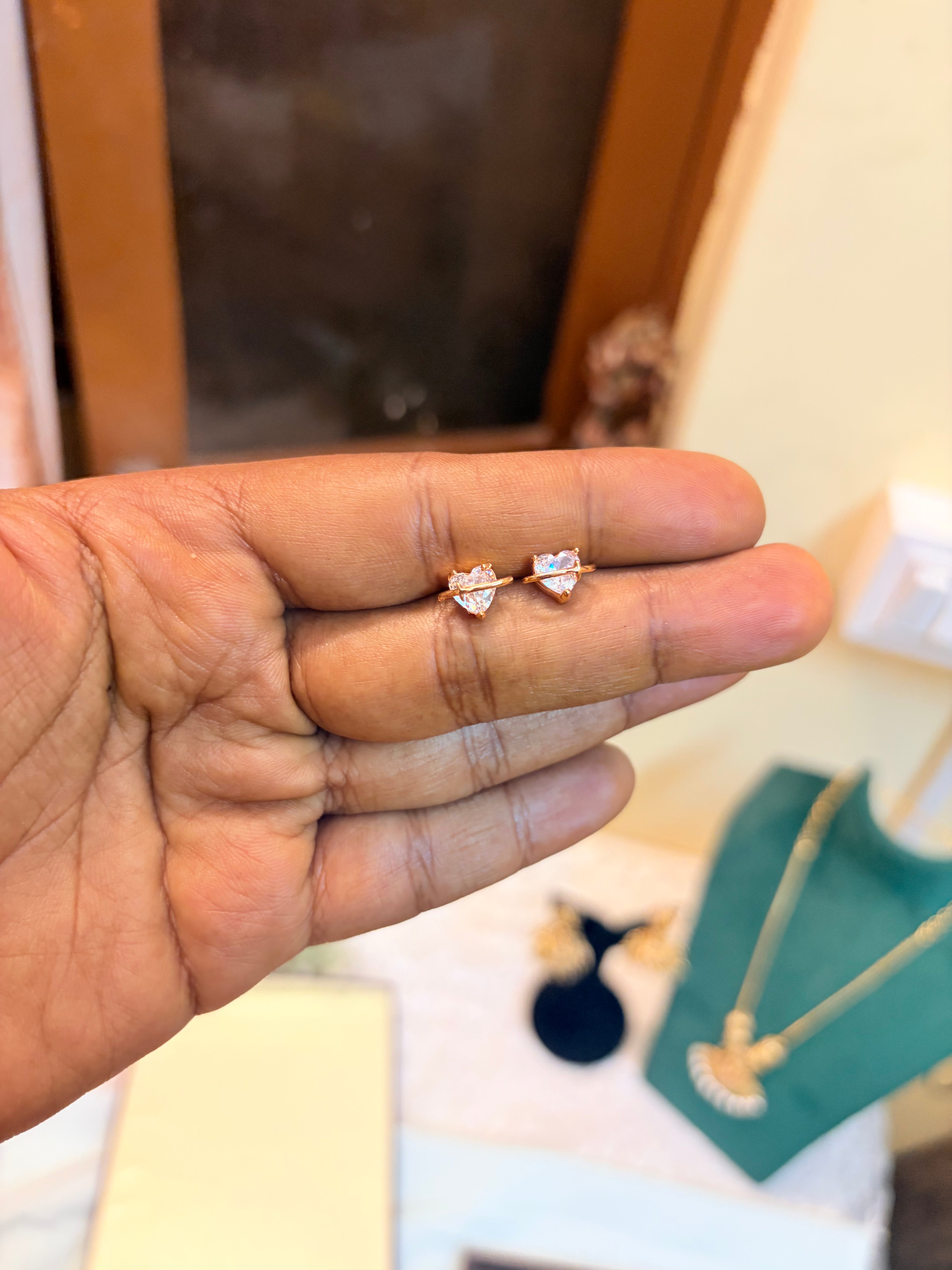 Cz heart rose gold stud
