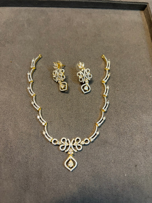 Diamond replica Floral Drop necklace set with matching earrings
