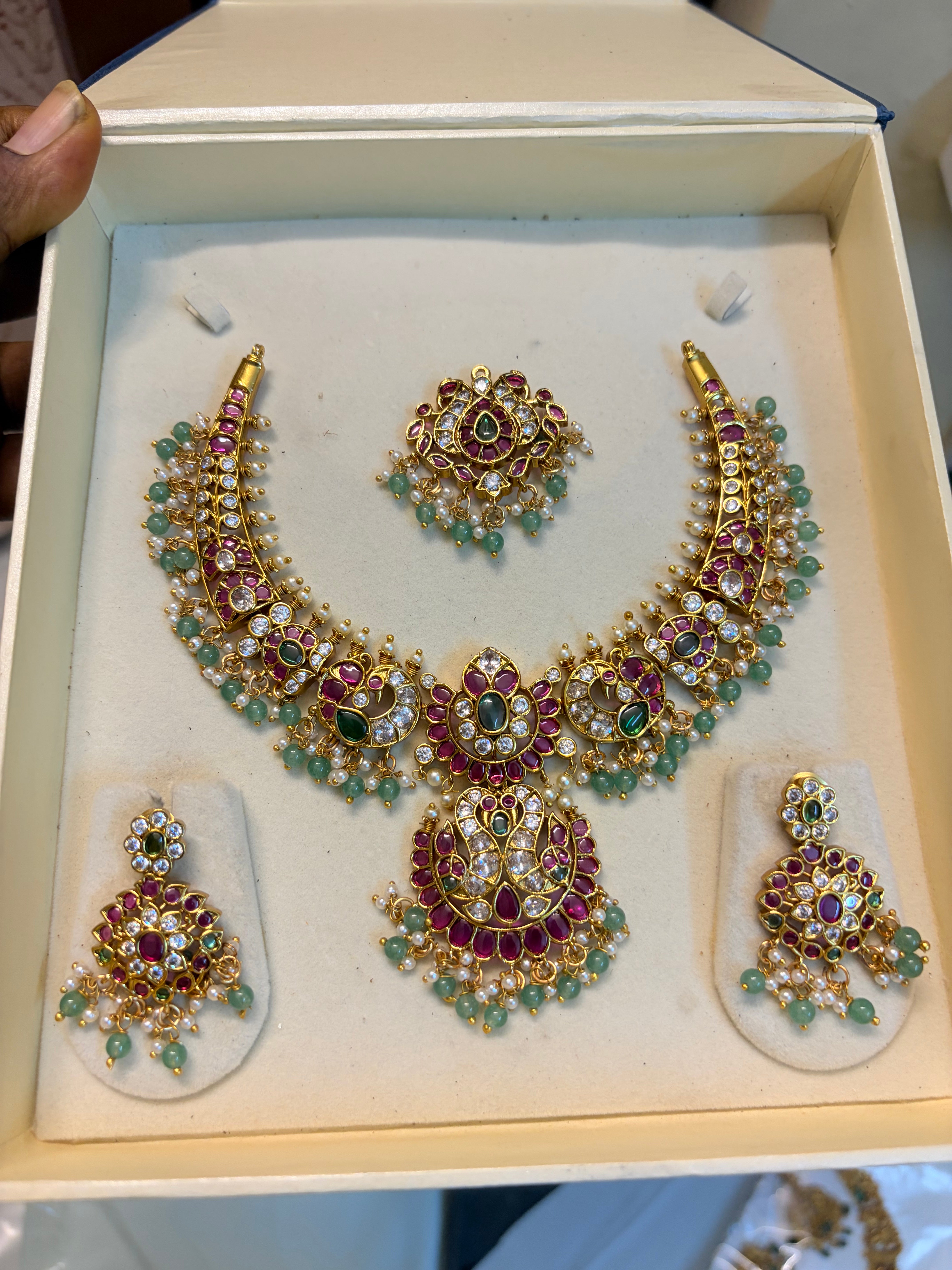 Real kemp stones jadau Kundan detachable necklace set
