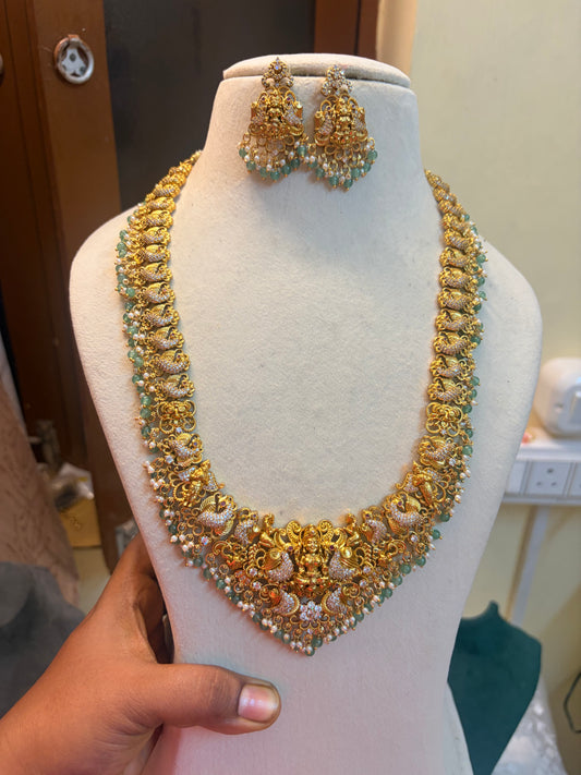Gold Nakshi Lakshmi peacock jadau haram